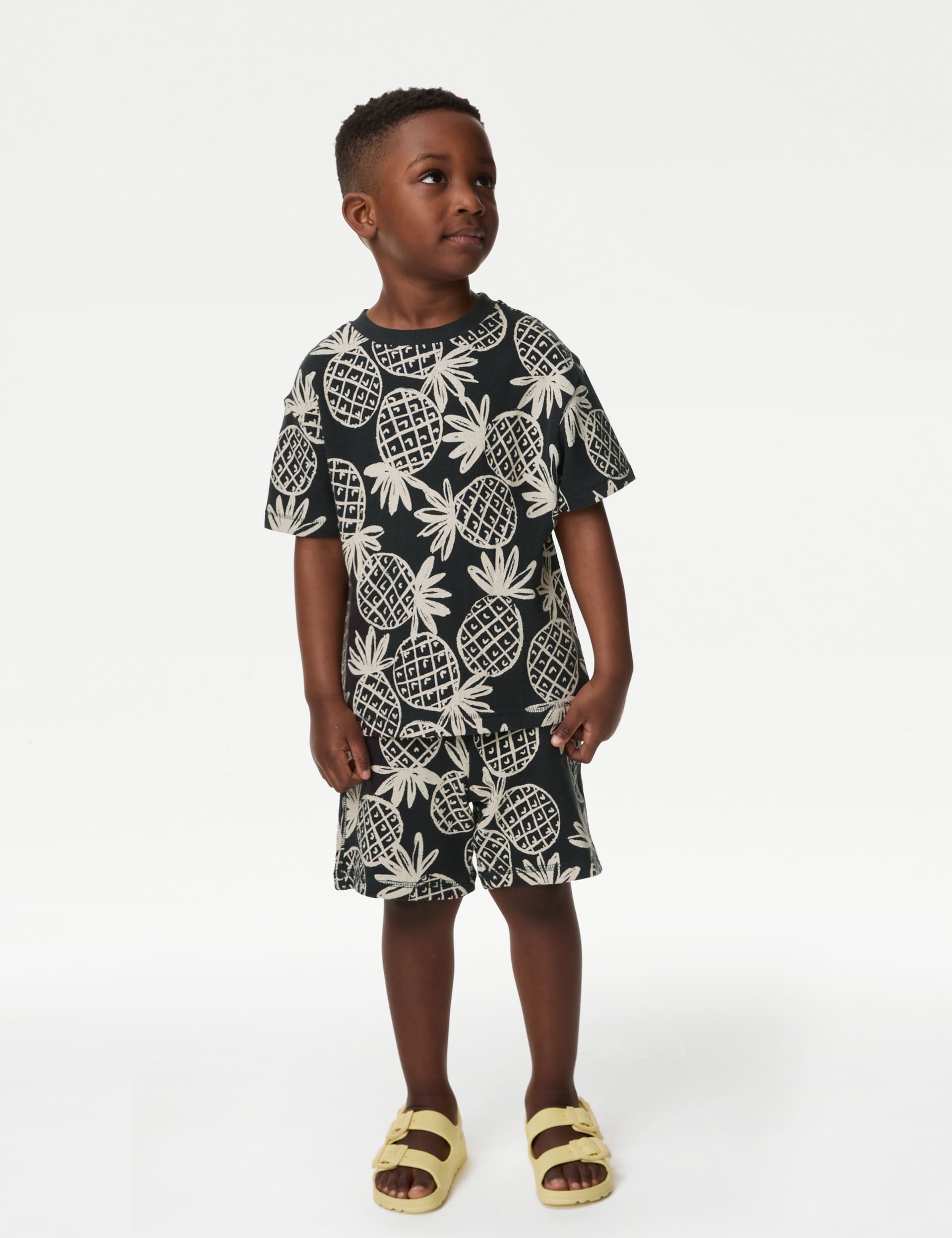 M&S Boys 2pc Pure Cotton Pineapple Outfit (2-8 Yrs) - 3-4 Y - Charcoal, Charcoal