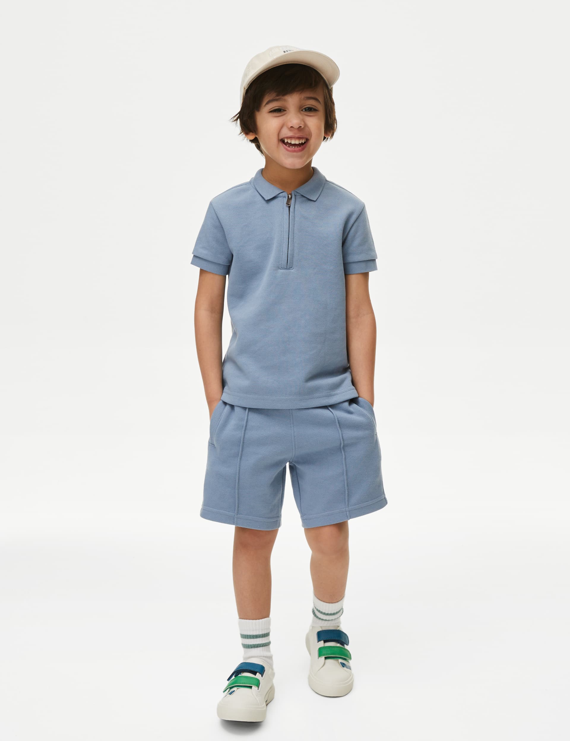 M&S Boys Polo Shirt And Shorts Set (2-8 Yrs) - 3-4 Y - Light Blue, Willow,Neutral,Light Blue