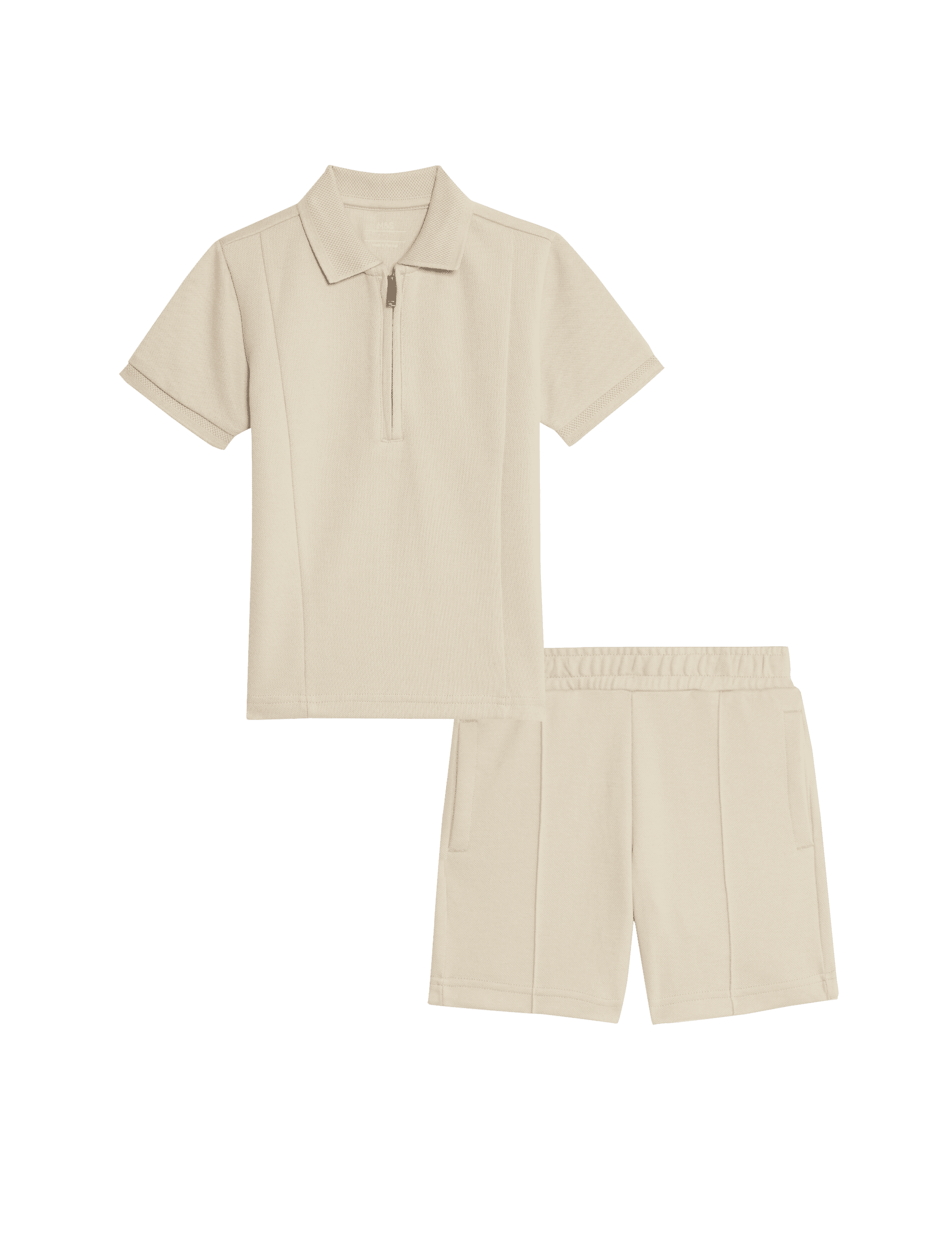 M&S Collection Boys Cotton Blend Pique Top & Bottom Outfit (2-16 Yrs) - 4-5 Y - Neutral, Neutral