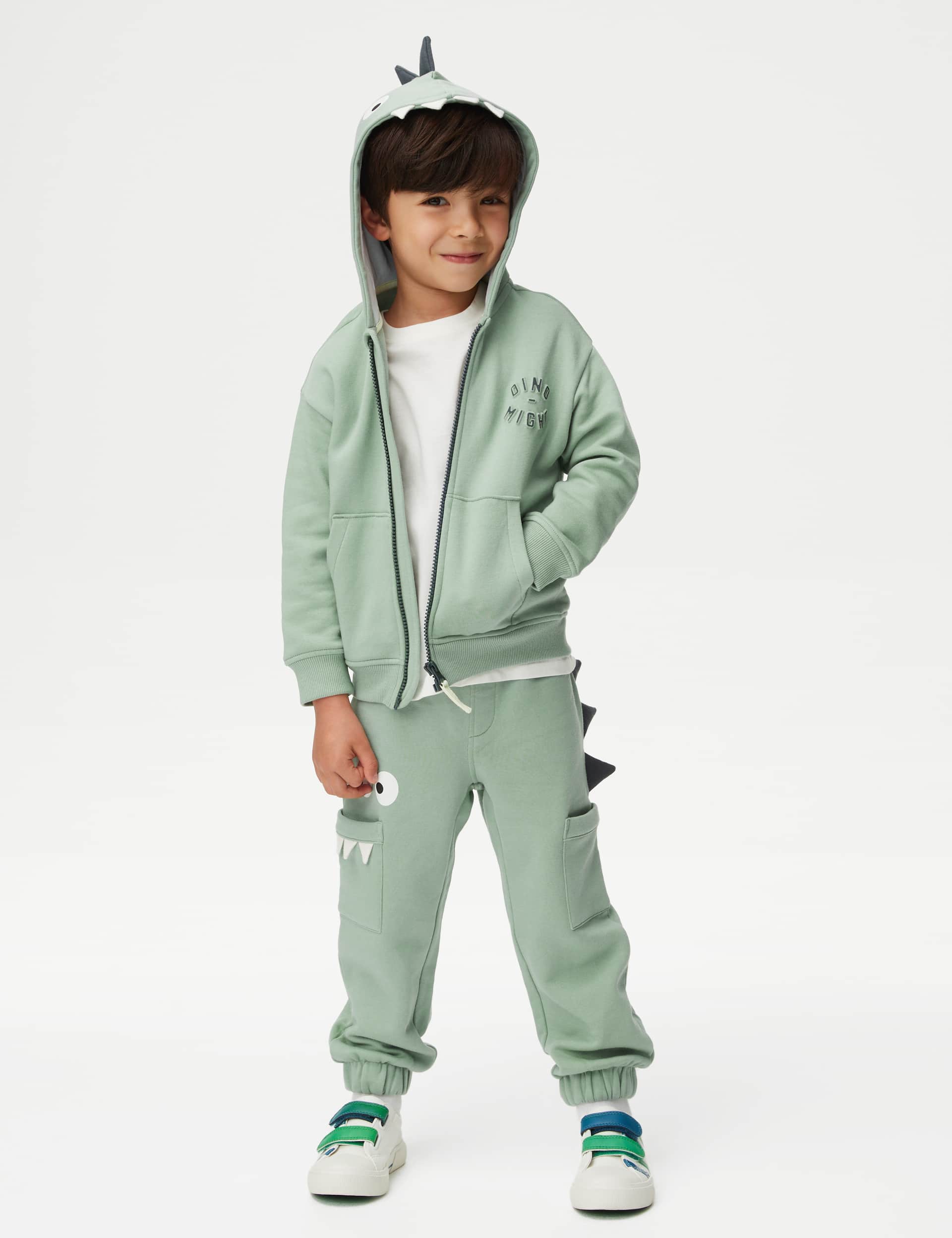 M&S Boys 2pc Cotton Rich Dinosaur Top & Bottom Outfit (2-8 Yrs)