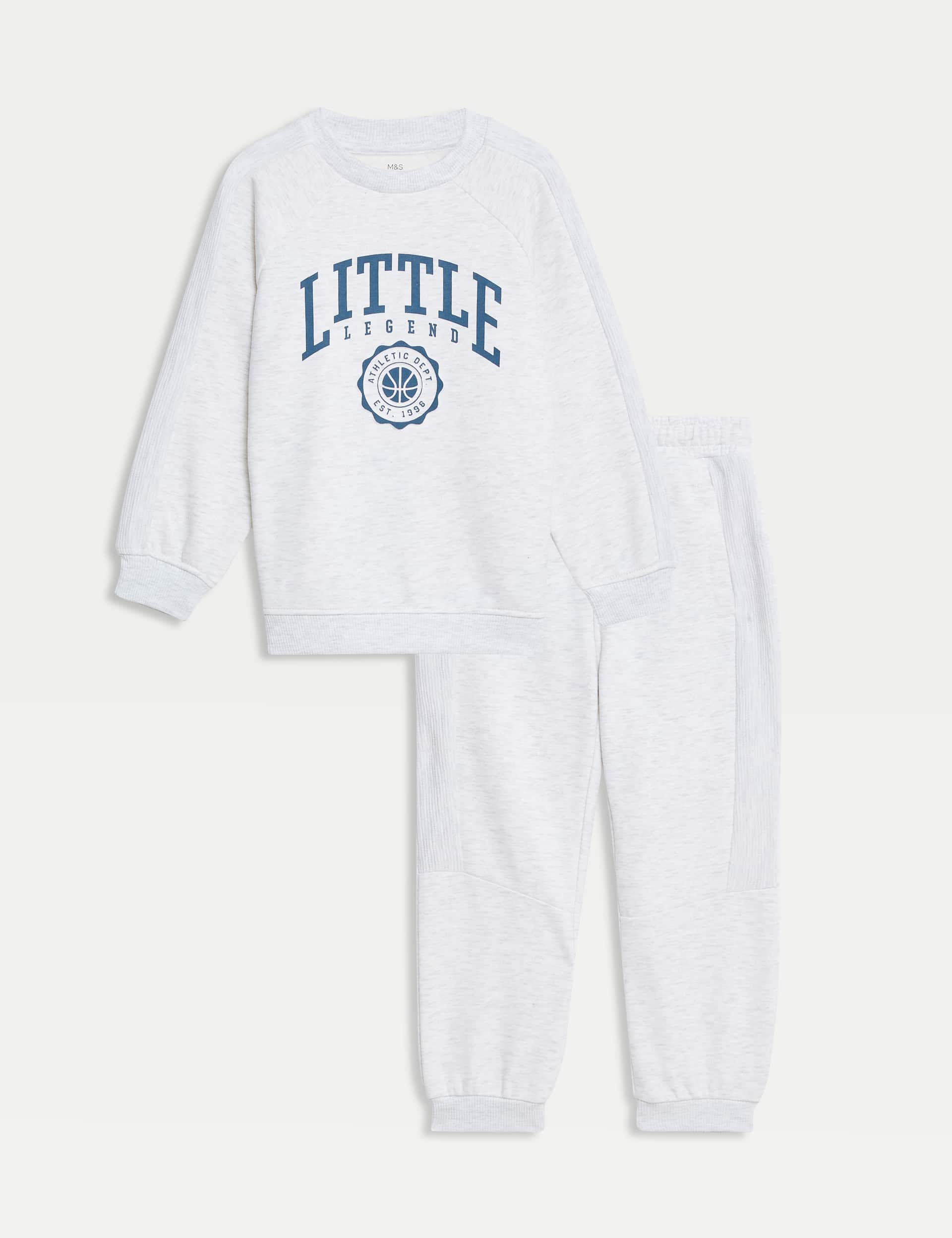 M&S Boys 2pc Cotton Rich Little Legend Slogan Outfit (2-8 Yrs) - 3-4 Y - Grey Marl, Grey Marl