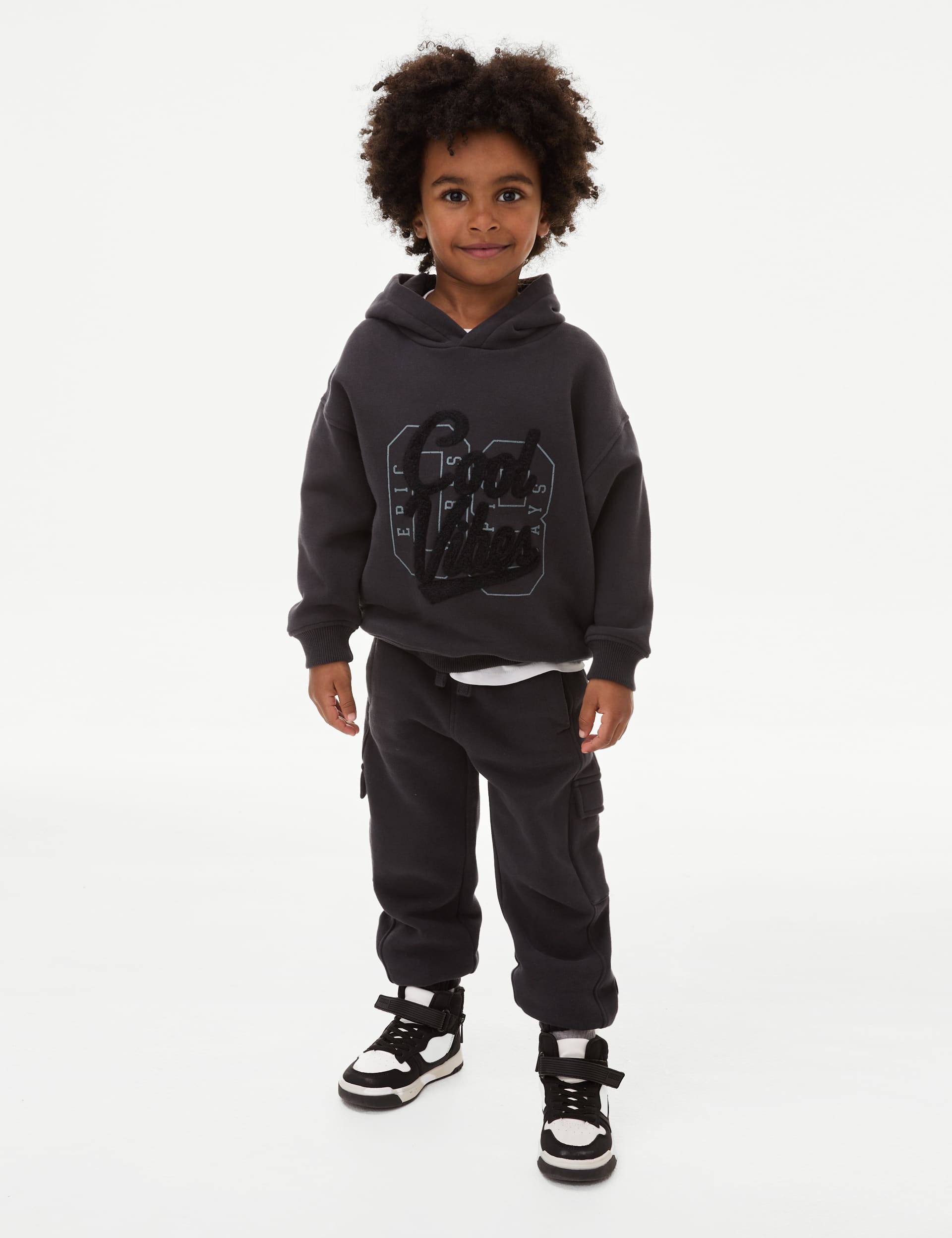 M&S Boys Cotton Rich Cool Vibes Hoodie and Joggers (2-8 Yrs) - 3-4 Y - Carbon, Carbon