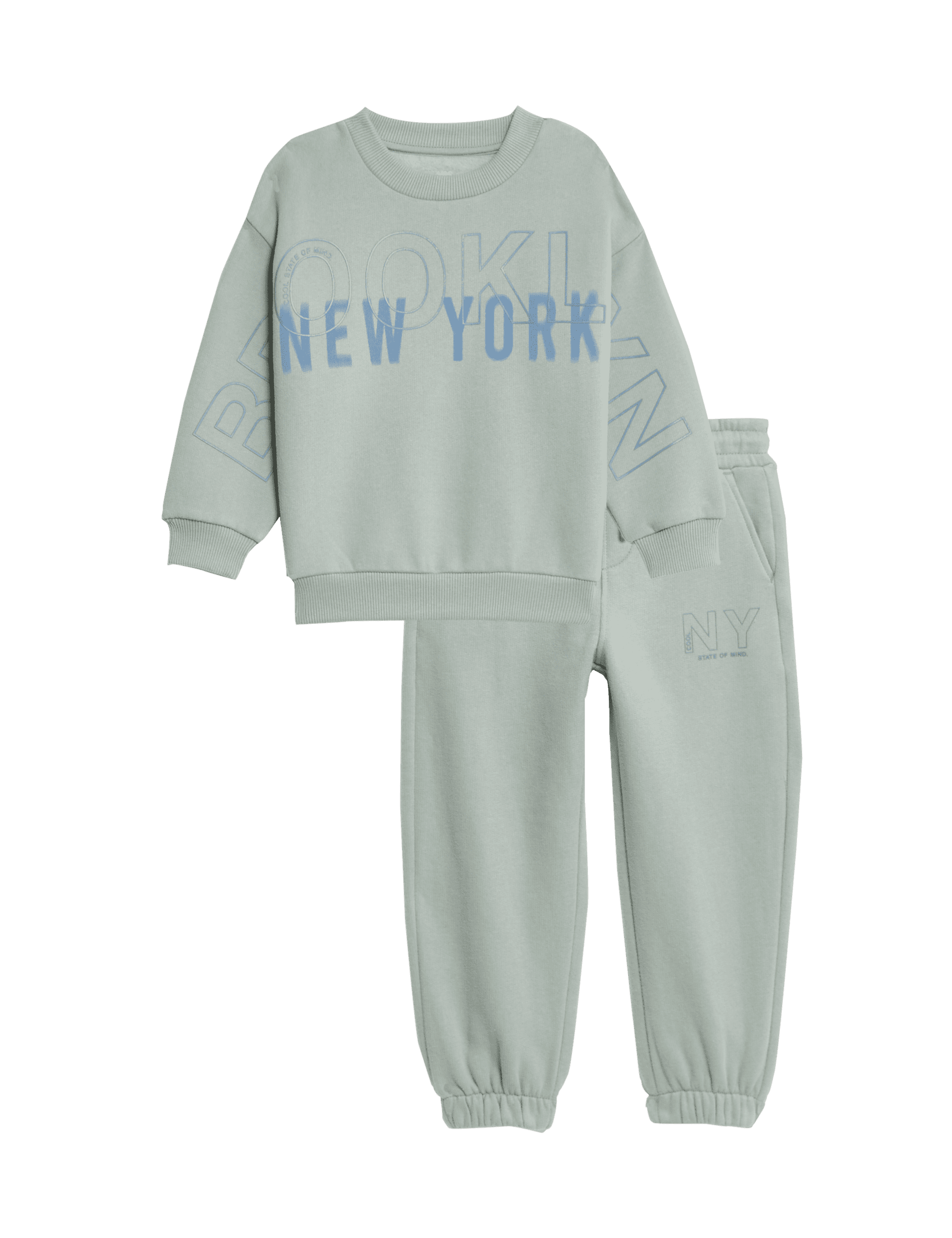 M&S Collection Boys 2pc Cotton Rich Slogan Top & Bottom Outfit (12 Mths-16 Yrs) - 3-4 Y - Green, Gre