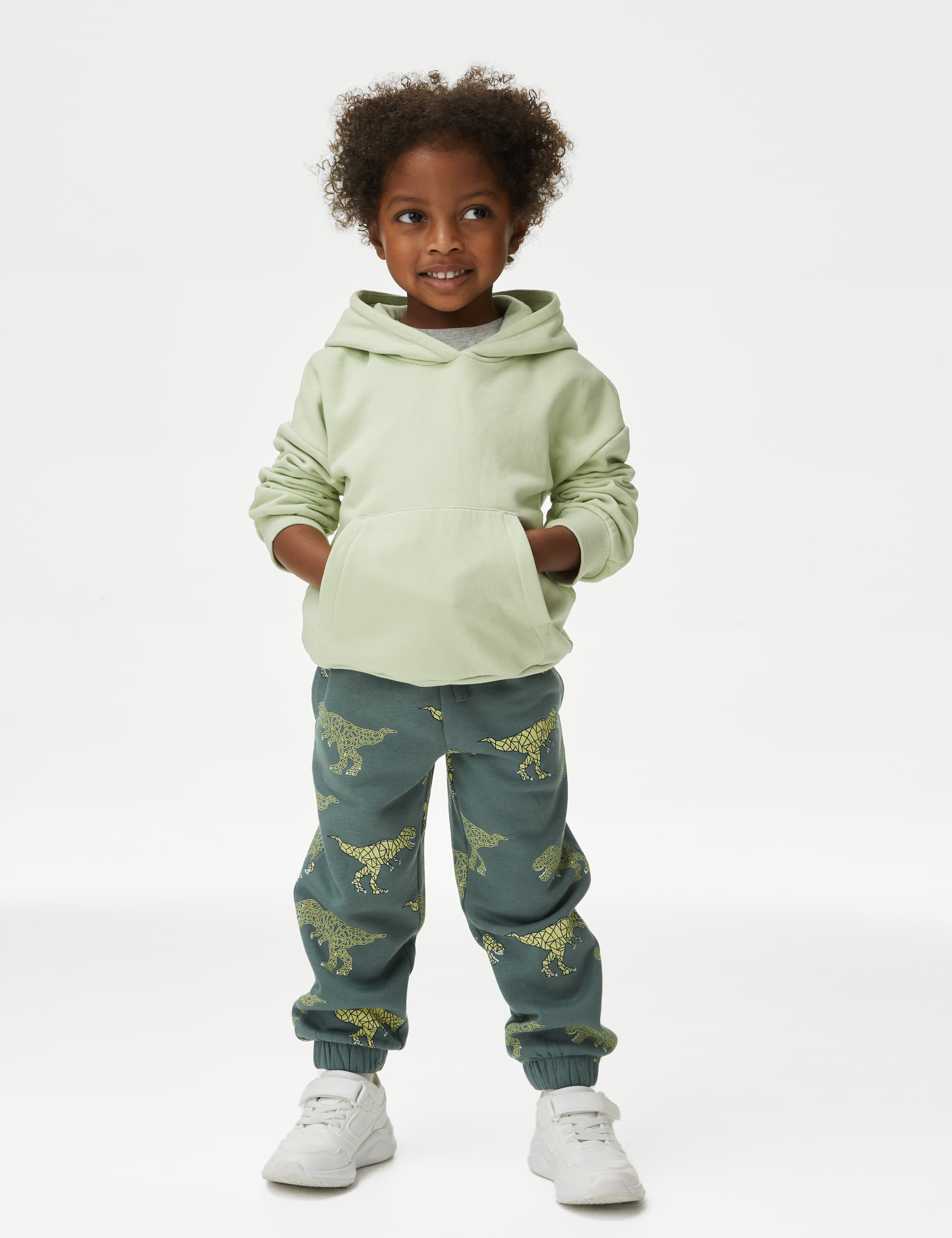 M&S Boys Cotton Rich Dinosaur Joggers (2-8 Yrs) - 5-6 Y - Green Mix, Green Mix