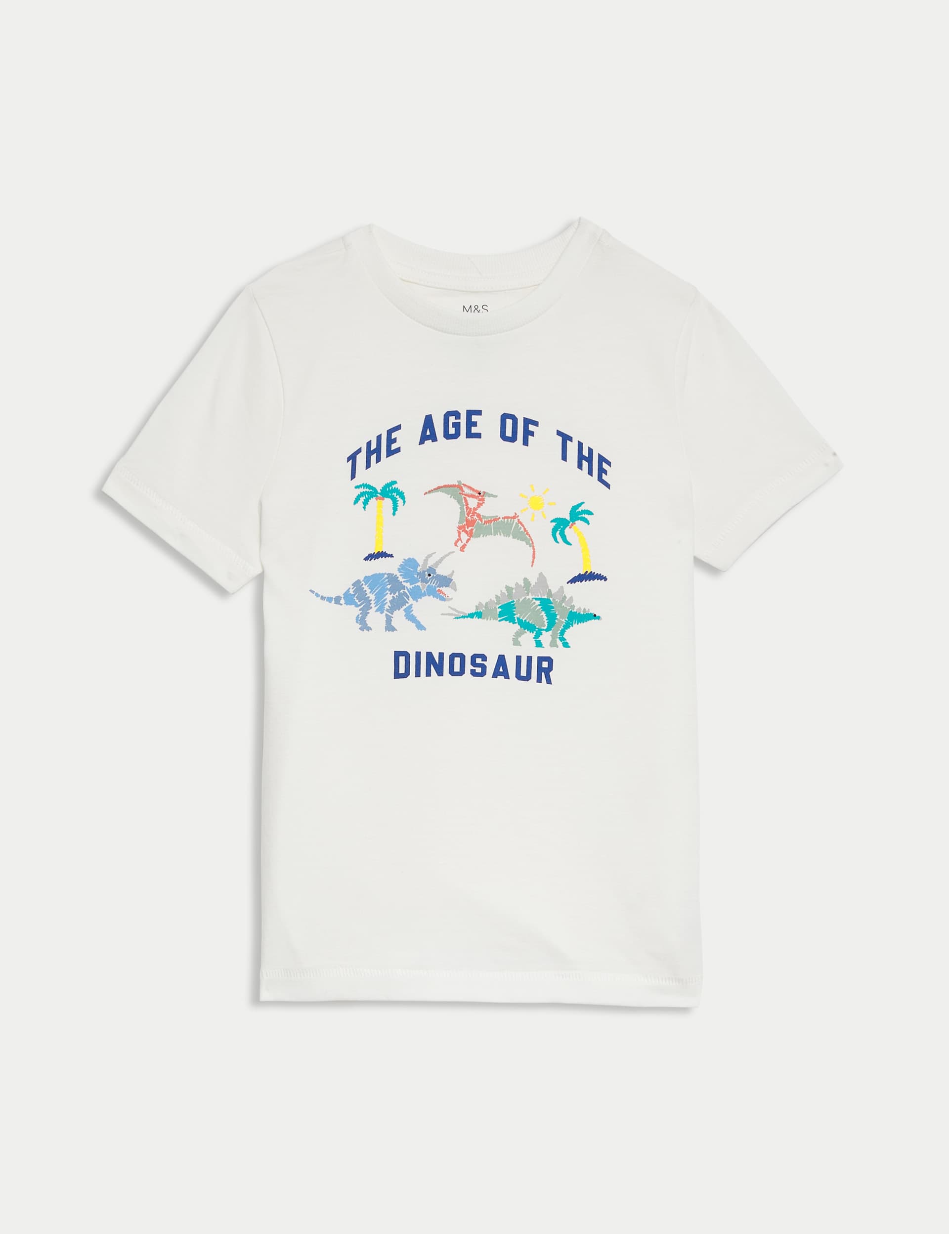 M&S Pure Cotton Dinosaur T-Shirt (2-8 Yrs) - 4-5 Y - Ivory, Ivory