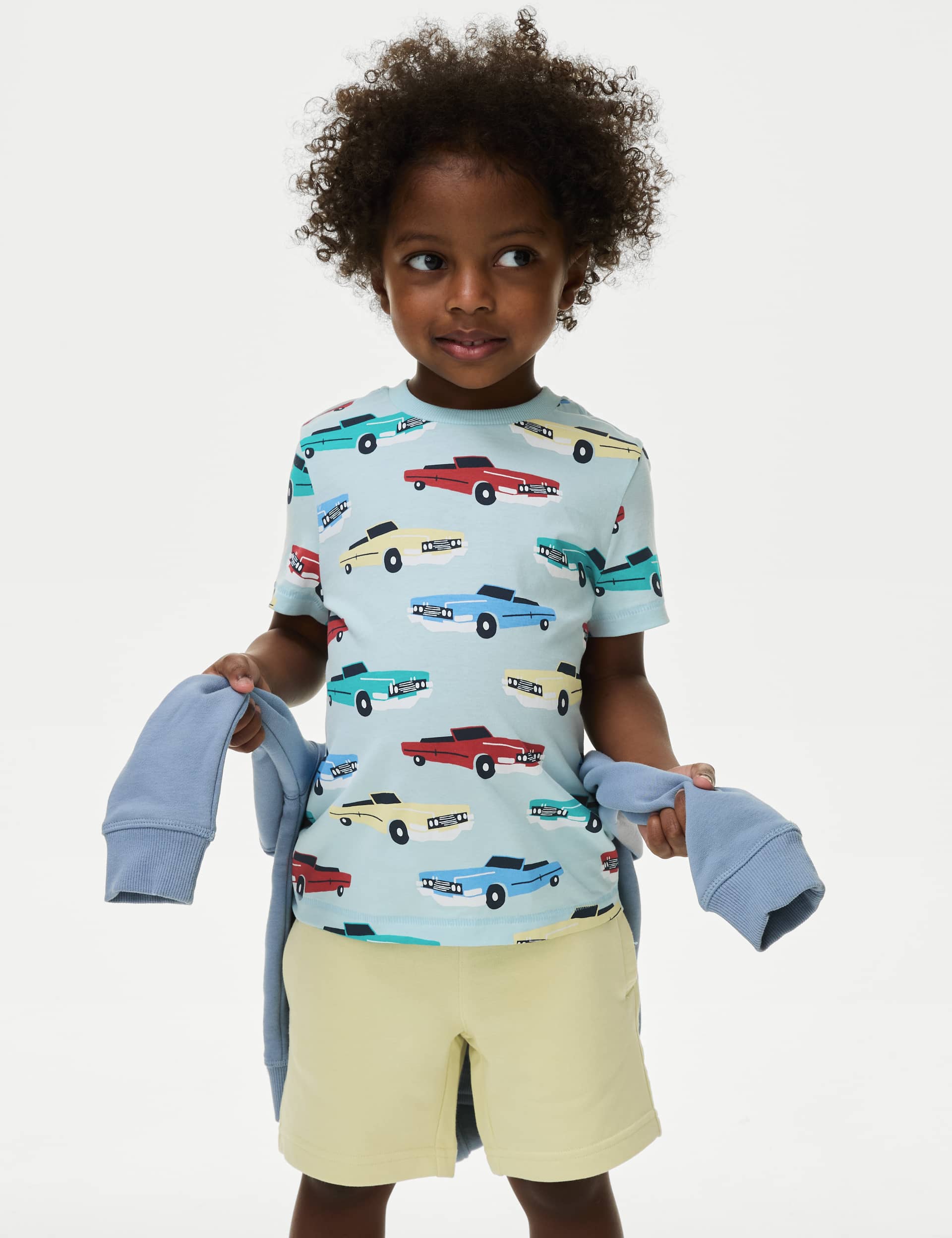 M&S Boys Pure Cotton Car Print T-Shirt (2-8 Yrs) - 6-7 Y - Light Turquoise, Light Turquoise