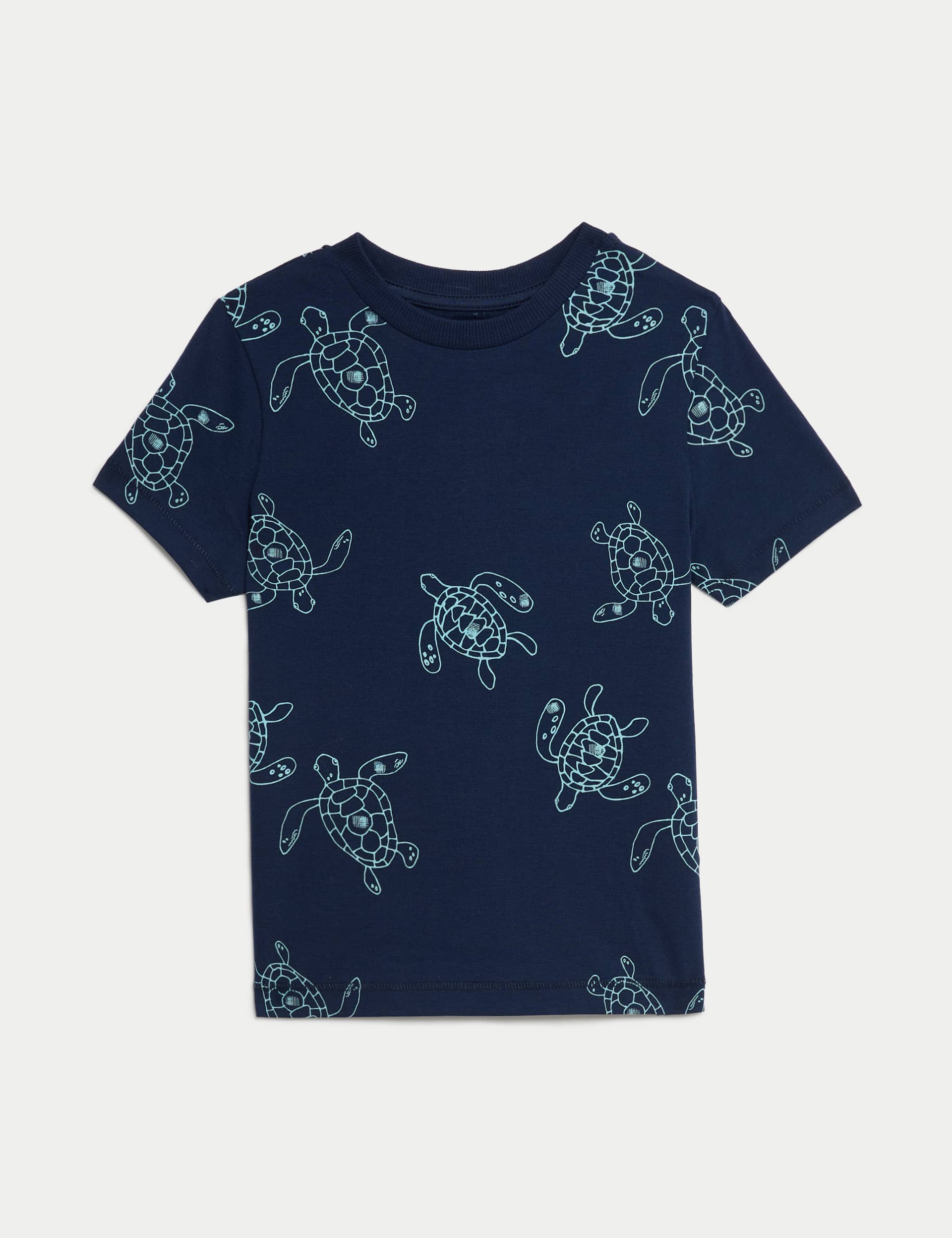 M&S Boys Pure Cotton Turtle Print T-Shirt (2-8 Yrs) - 4-5 Y - Navy Mix, Navy Mix