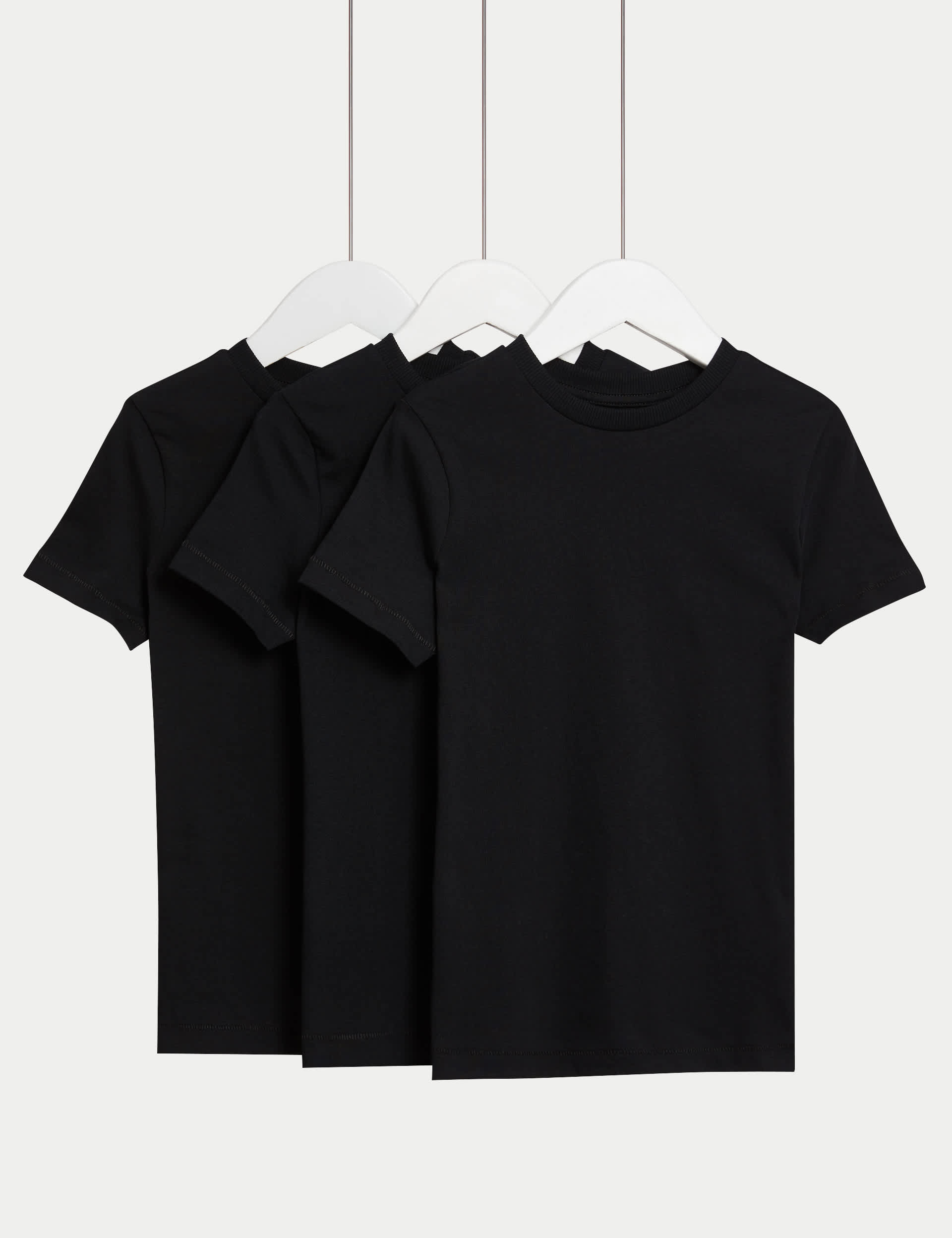 M&S 3pk Pure Cotton Plain T-Shirts (2-8 Yrs) - 3-4 Y - Black, Red Mix,Calico Mix,White,Navy,Black