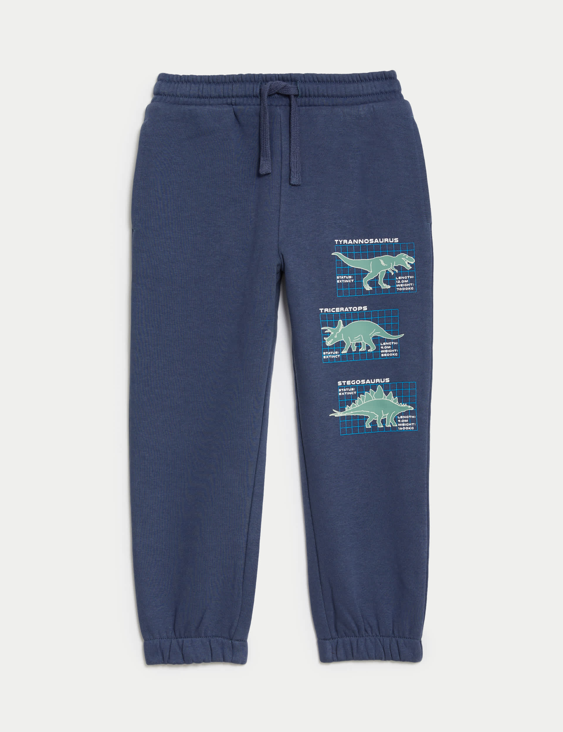 M&S Boys Cotton Rich Dinosaur Joggers (2-8 Yrs) - 3-4 Y - Air Force Blue, Air Force Blue