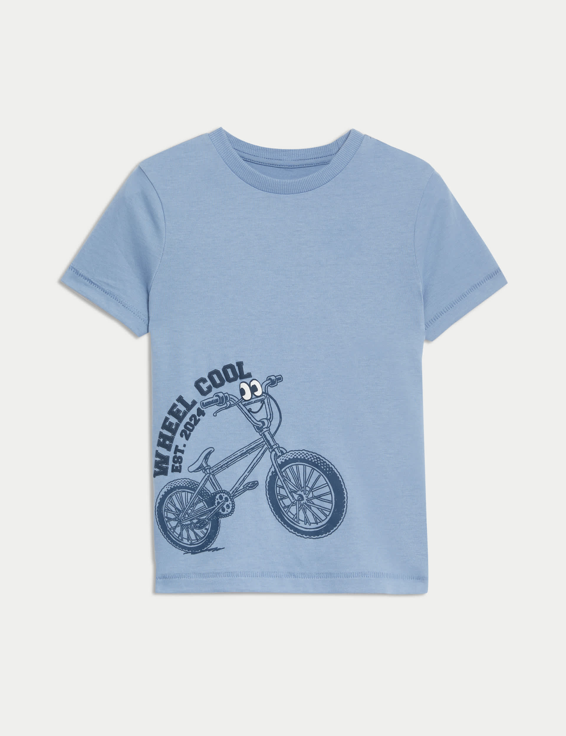 M&S Boys Pure Cotton Bike Print T-Shirt (2-8 Yrs) - 3-4 Y - Blue, Blue