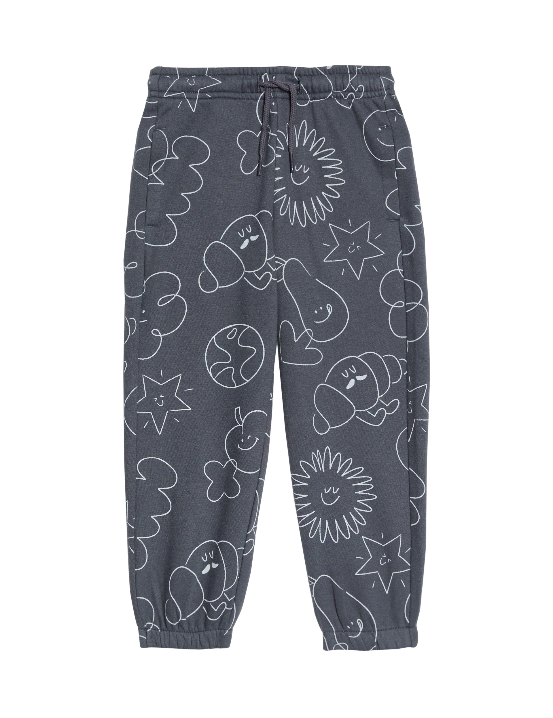 M&S Collection Boys Cotton Rich Doodle Print Joggers (2-8 Yrs) - 3-4 Y - Charcoal, Charcoal