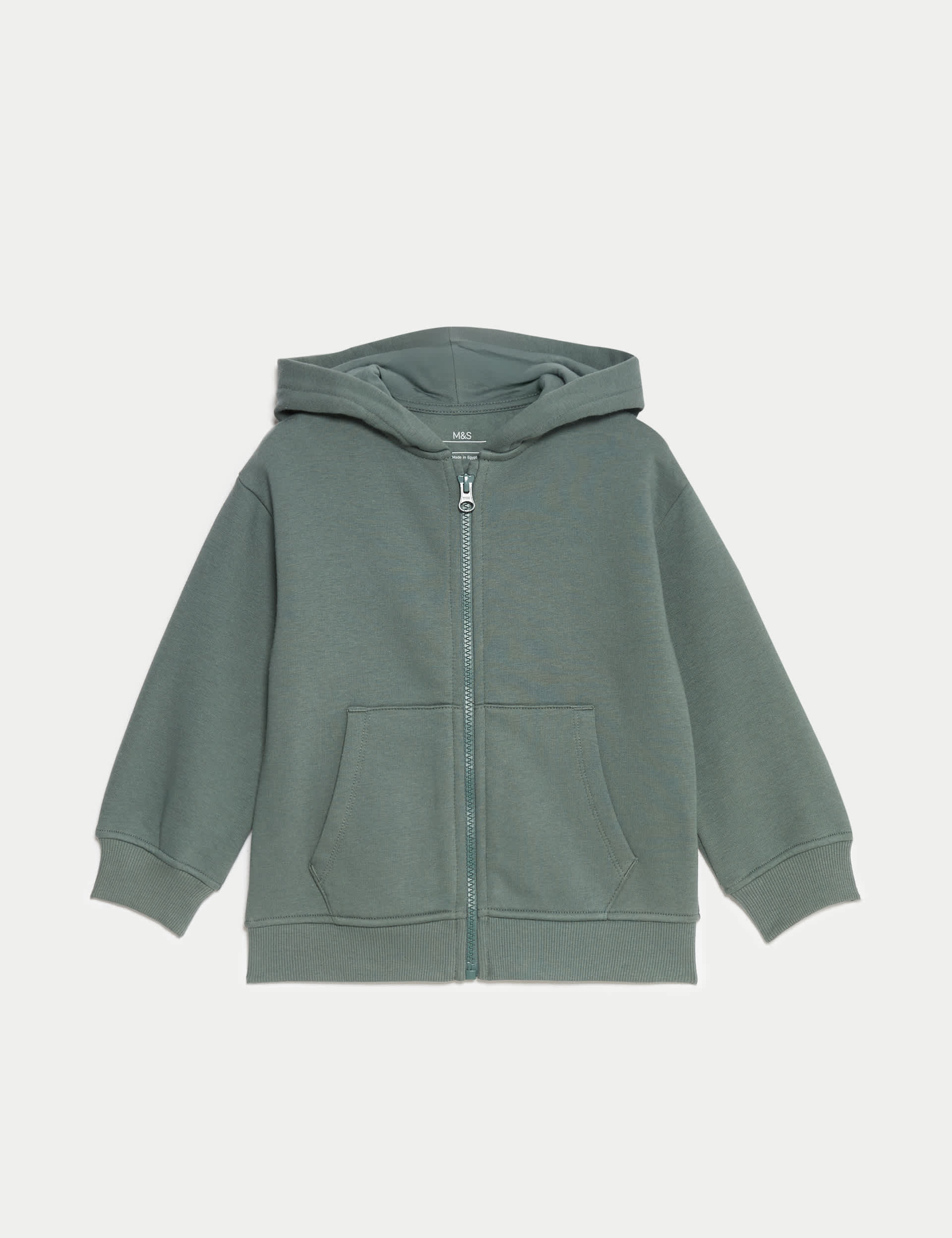 M&S Collection Boys Cotton Rich Zip Hoodie (2-8 Yrs) - 5-6 Y - Dark Sage, Dark Sage,Yellow