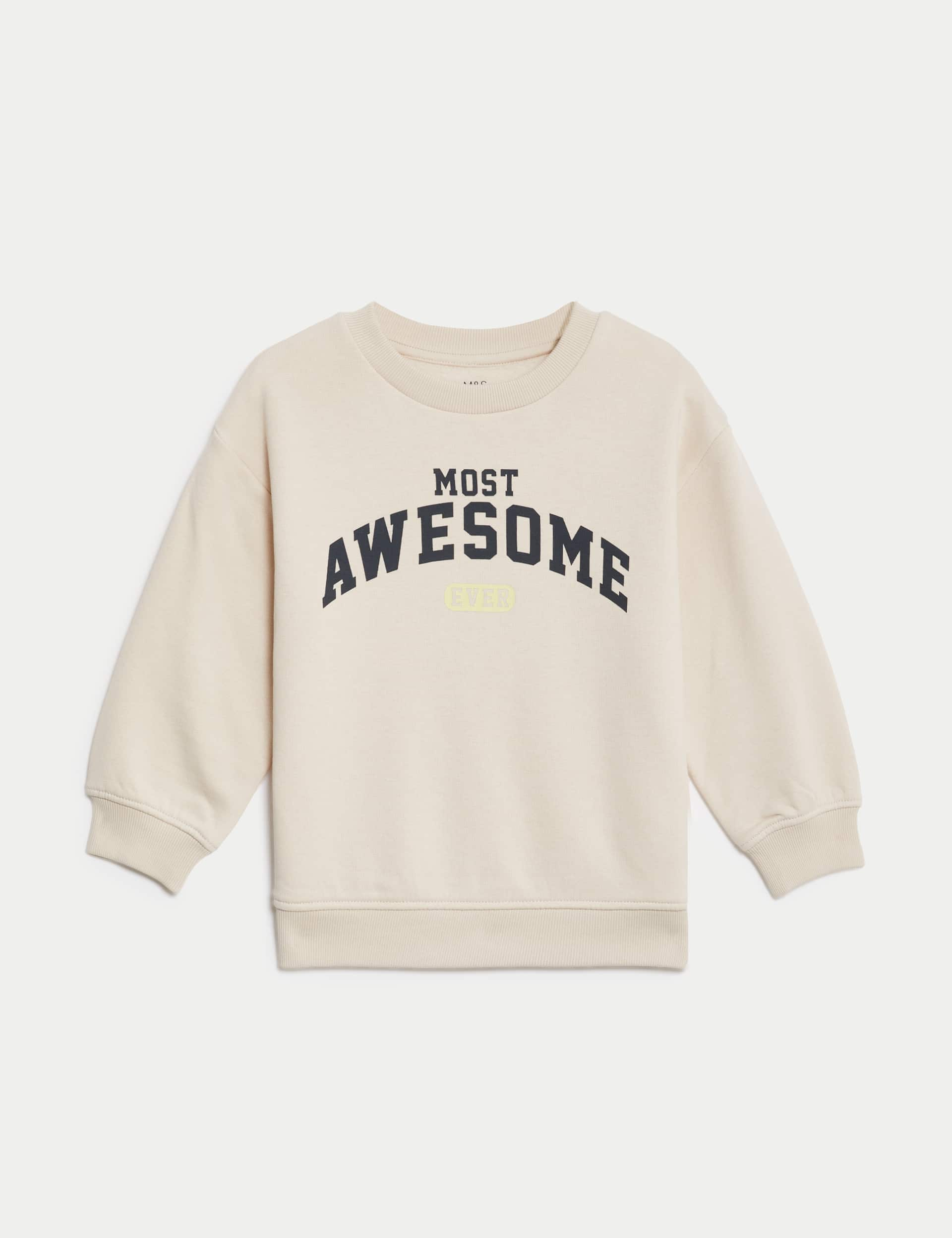 M&S Boys Cotton Rich Awesome Slogan Sweatshirt (2-8 Yrs) - 3-4 Y - Calico, Calico