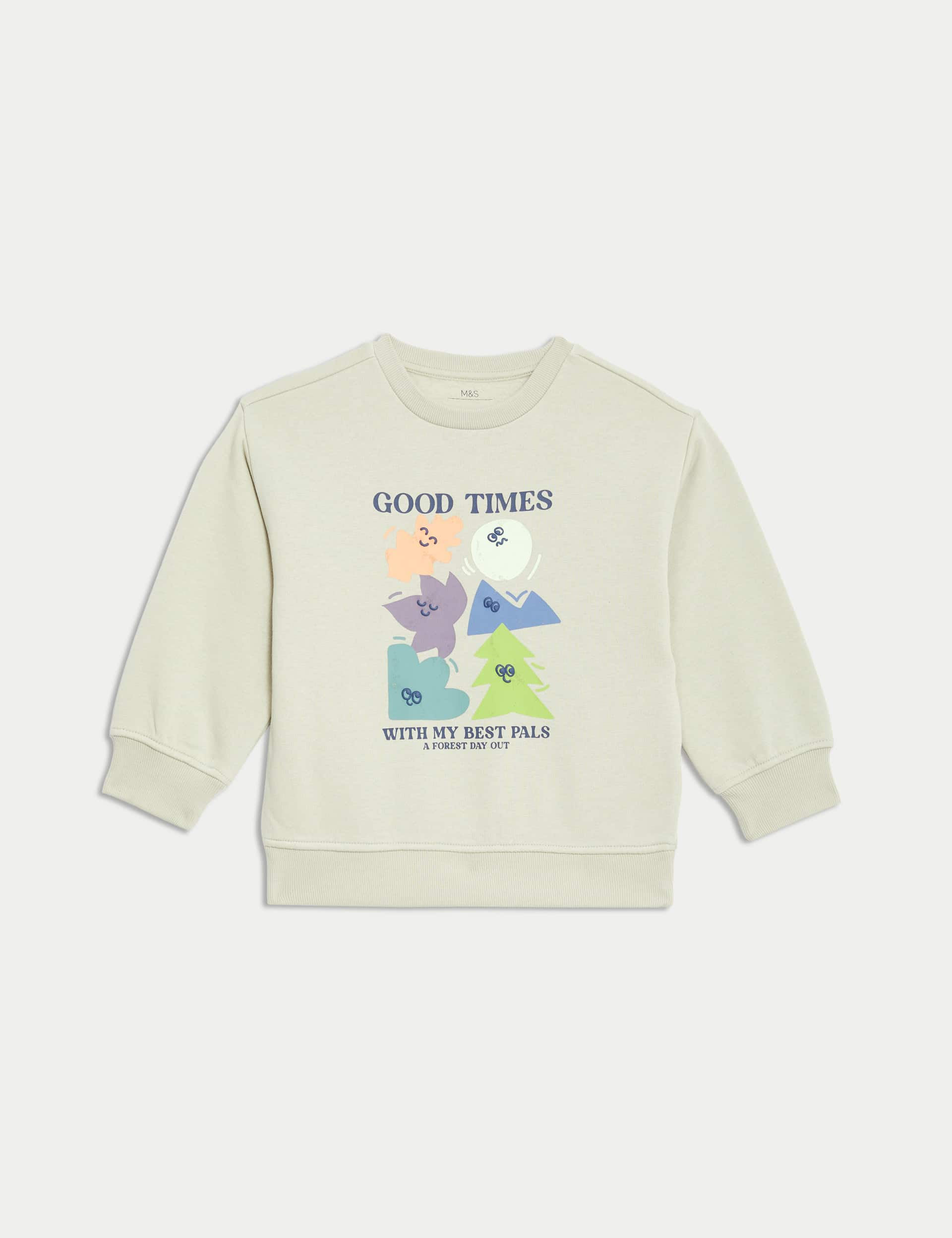 M&S Boys Cotton Rich Good Times Slogan Sweatshirt (2-8 Yrs) - 5-6 Y - Neutral, Neutral