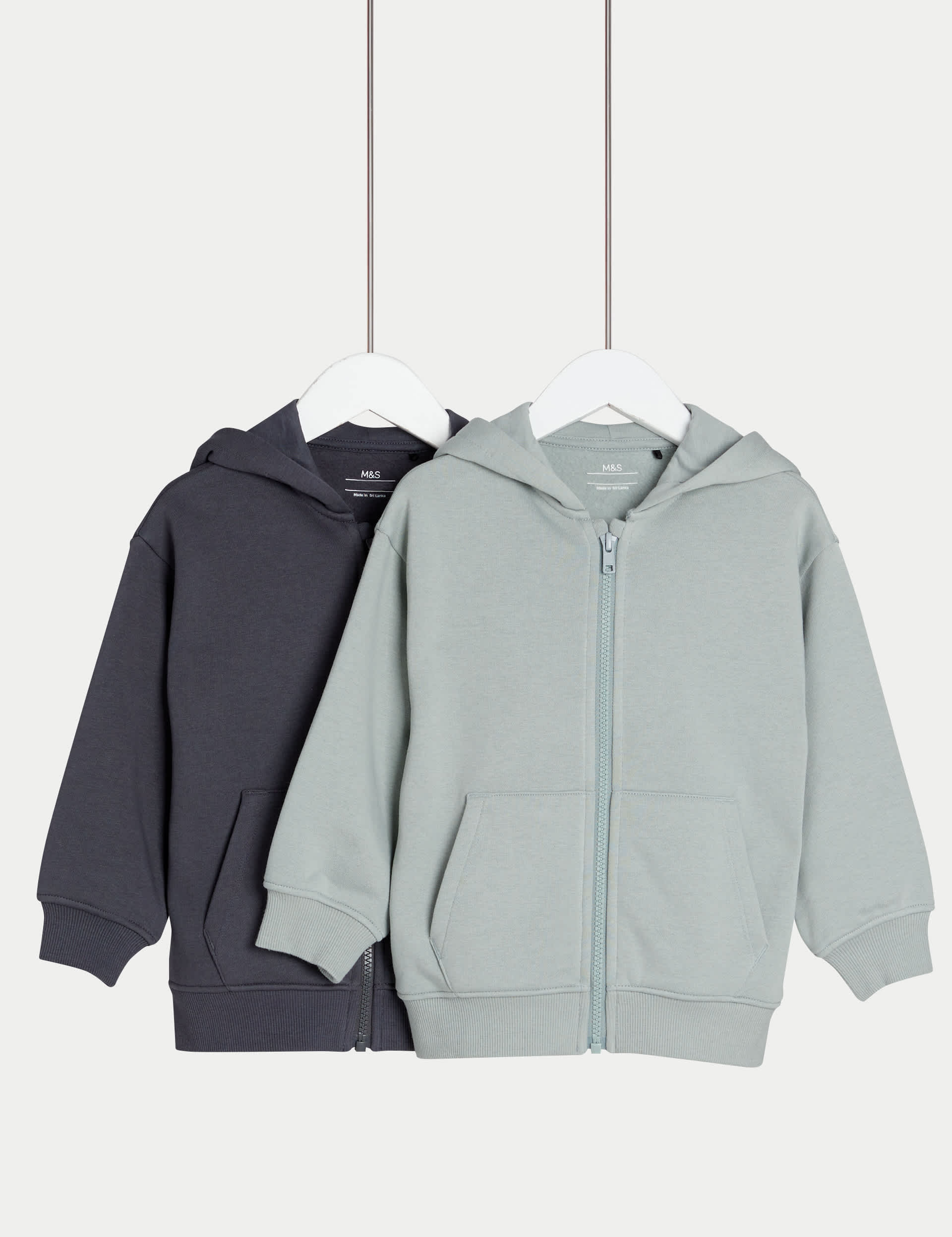 M&S Collection Boys 2 Pack Cotton Rich Zip Hoodies (2-8 Yrs) - 2-3 Y - Multi, Grey Mix,Multi