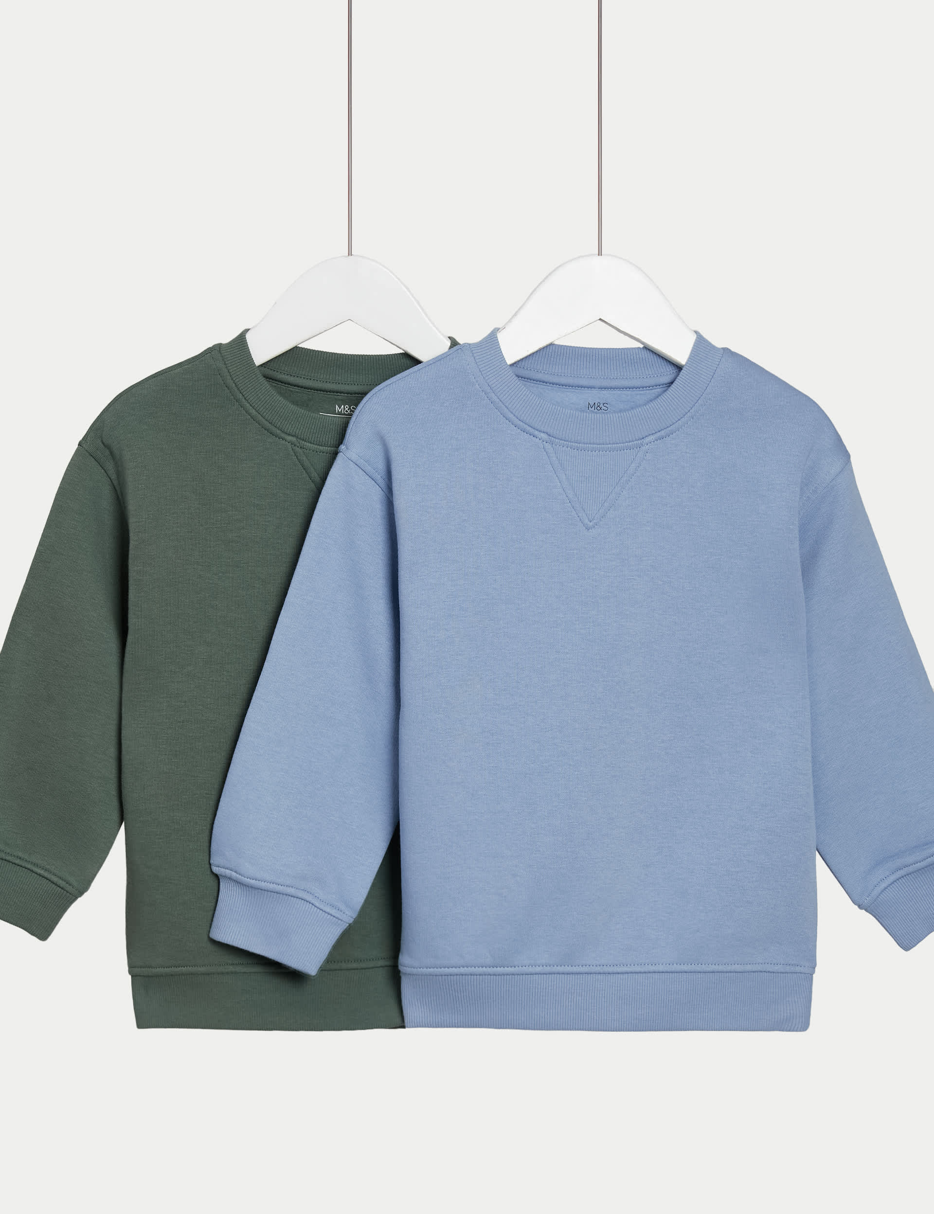 M&S Boys 2pk Cotton Rich Plain Sweatshirts (2-8 Yrs) - 3-4 Y - Multi, Neutral,Multi