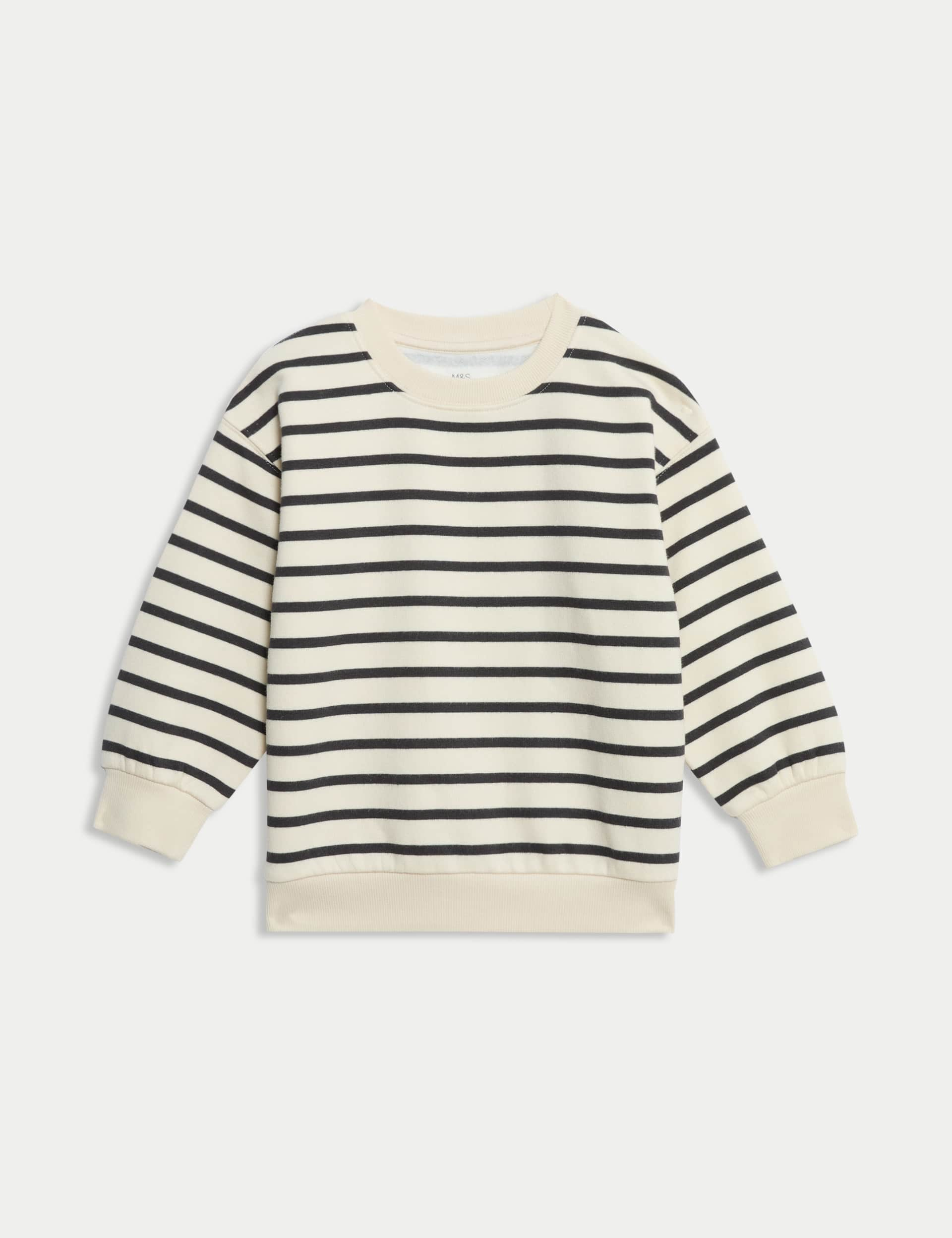 M&S Collection Boys Cotton Rich Striped Sweatshirt (2-8 Yrs) - 3-4 Y - Black/White, Black/White