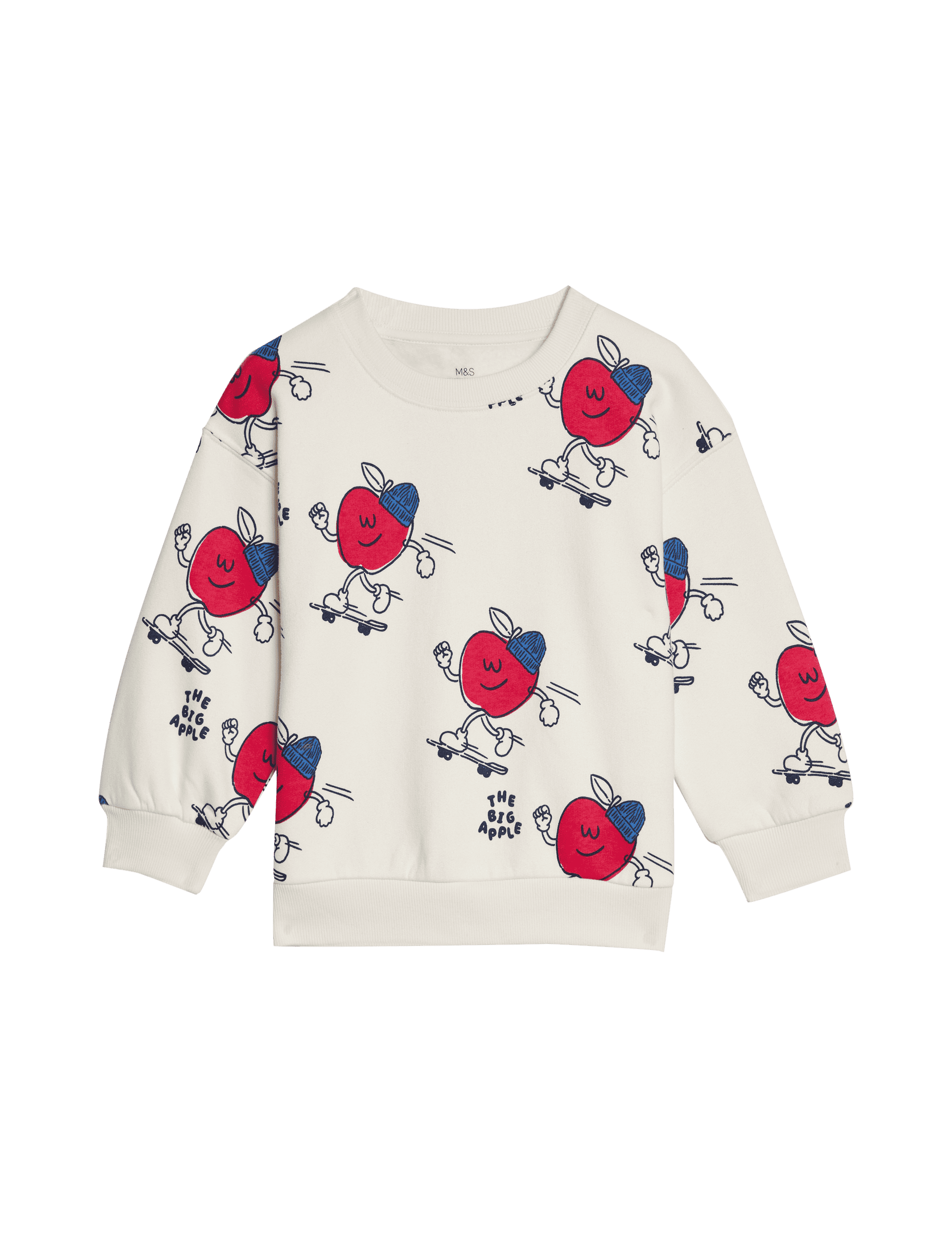 M&S Collection Boys Cotton Rich Apple Print Sweatshirt (2-8 Yrs) - 3-4 Y - Cream Mix, Cream Mix