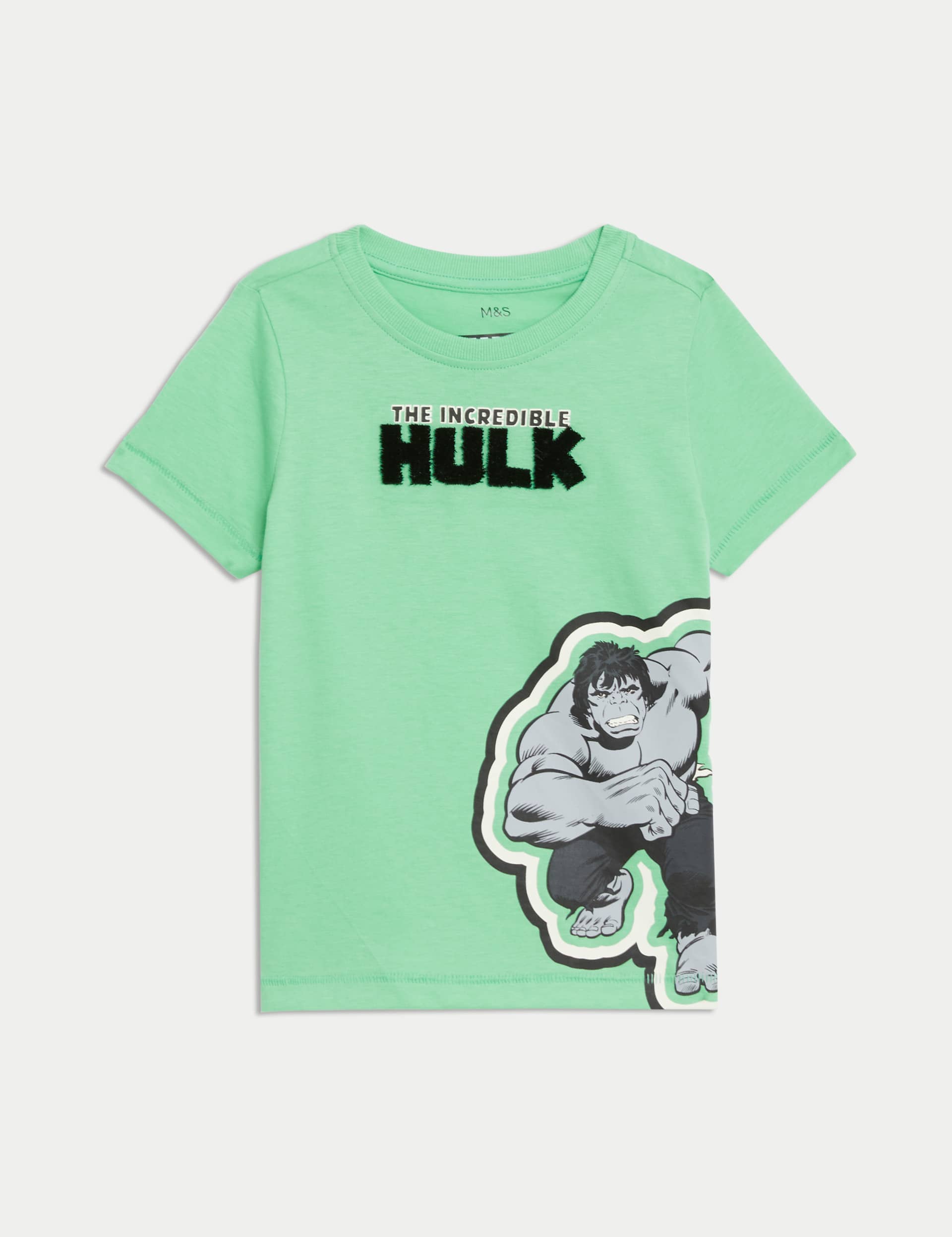 M&S Boys Pure Cotton Hulk T-Shirt (2-8 Yrs) - 3-4 Y - Green, Green