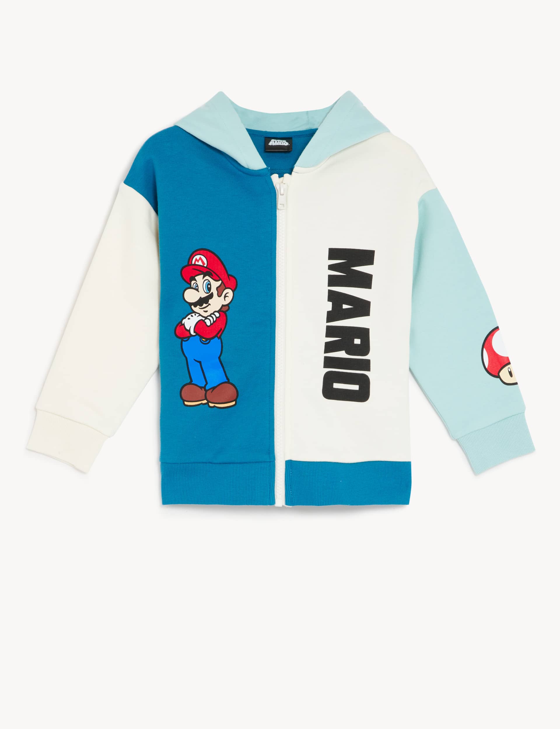 M&S Boys Cotton Rich Super Mario Zip Hoodie (2-8 Yrs) - 3-4 Y - Blue Mix, Blue Mix