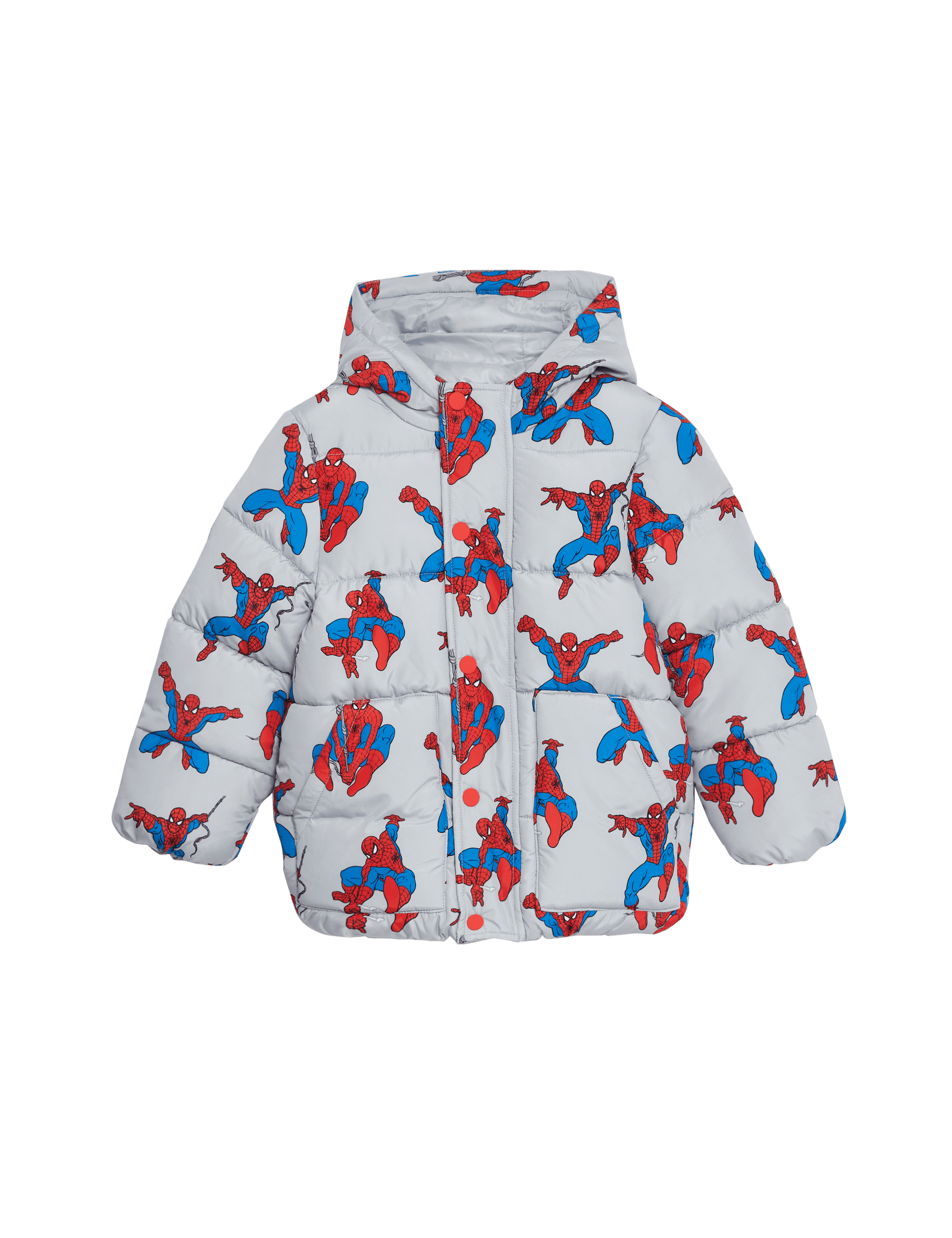 M&S Collection Boys Spider-Man Padded Coat (2-8 Yrs) - 2-3 Y - Grey, Grey