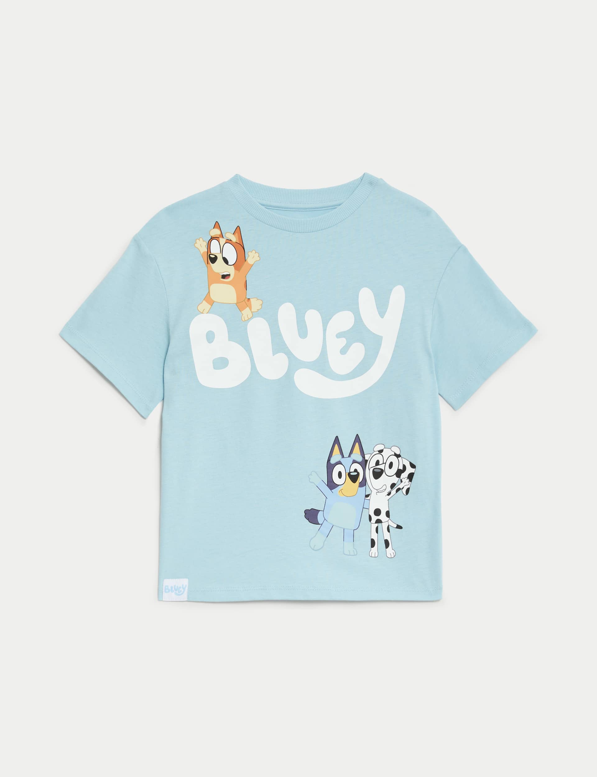 M&S Boys Pure Cotton Bluey T-Shirt (2-8 Yrs) - 4-5 Y - Faded Blue, Faded Blue