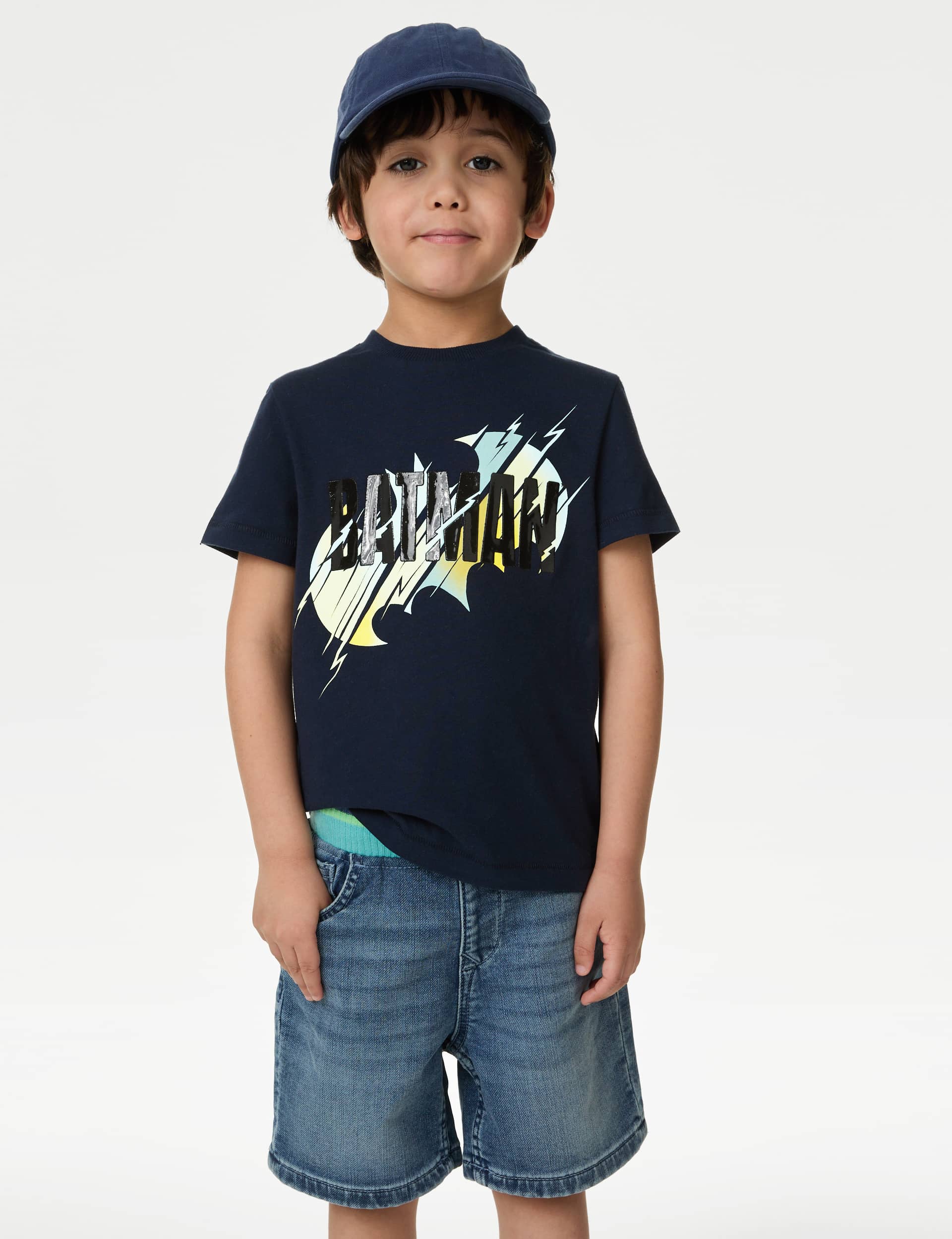 M&S Boys Pure Cotton Batman T-Shirt (2-8 Yrs) - 3-4 Y - Navy, Navy