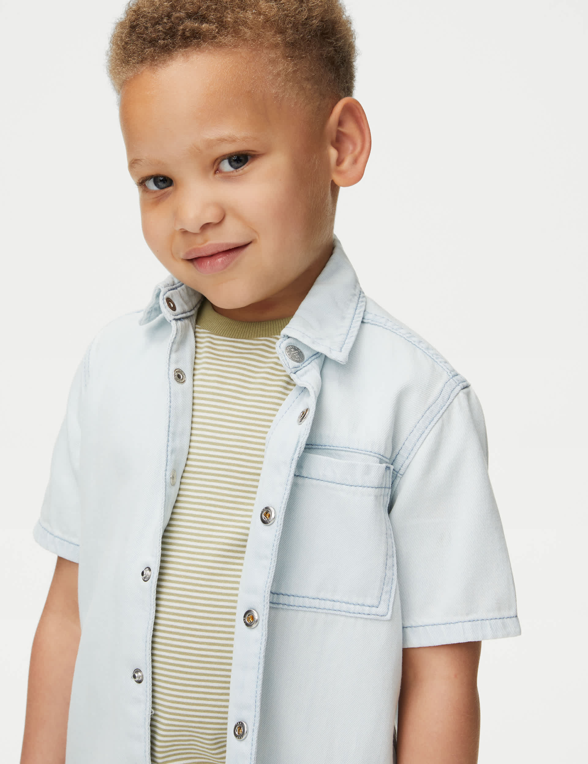 M&S Boys 2pc Pure Cotton Shirt & T-Shirt Set (2-8 Yrs) - 4-5 Y - Denim, Denim