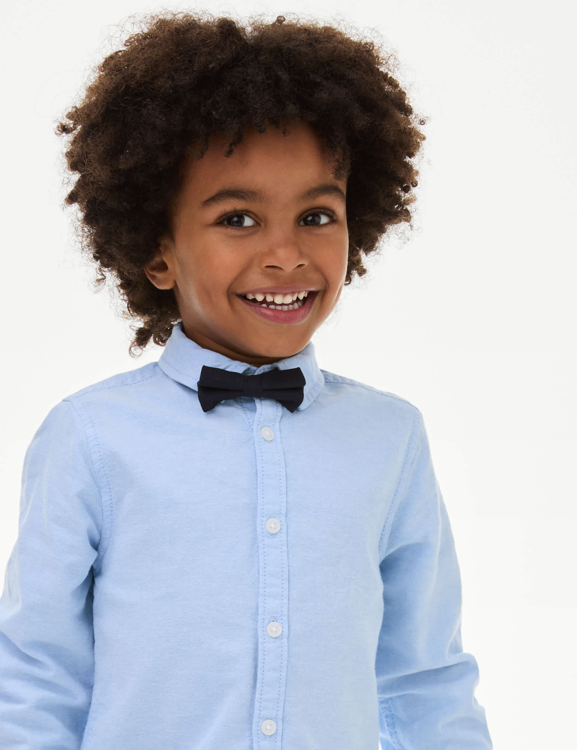 M&S Boys 2pc Pure Cotton Oxford Shirt with Bow Tie (2-8 Yrs) - 3-4 Y - Blue, Blue