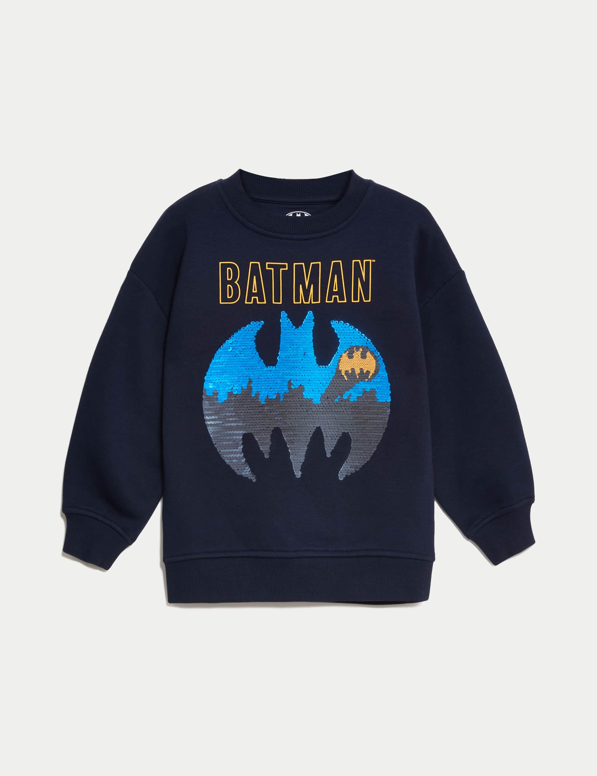 M&S Boys Cotton Rich Batman Sequin Sweatshirt (2-8 Yrs) - 5-6 Y - Navy, Navy