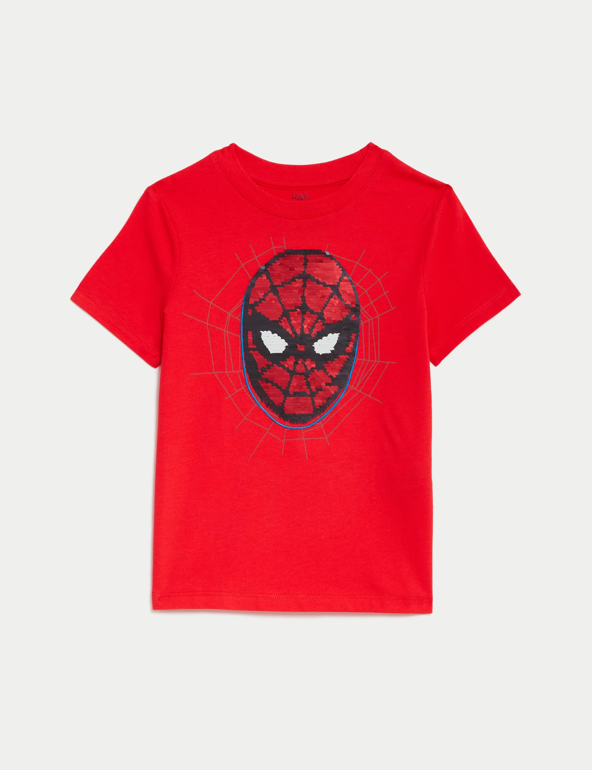 M&S Boys Pure Cotton Sequin Spider-Man T-Shirt (2-8 Yrs) - 5-6 Y - Red, Red