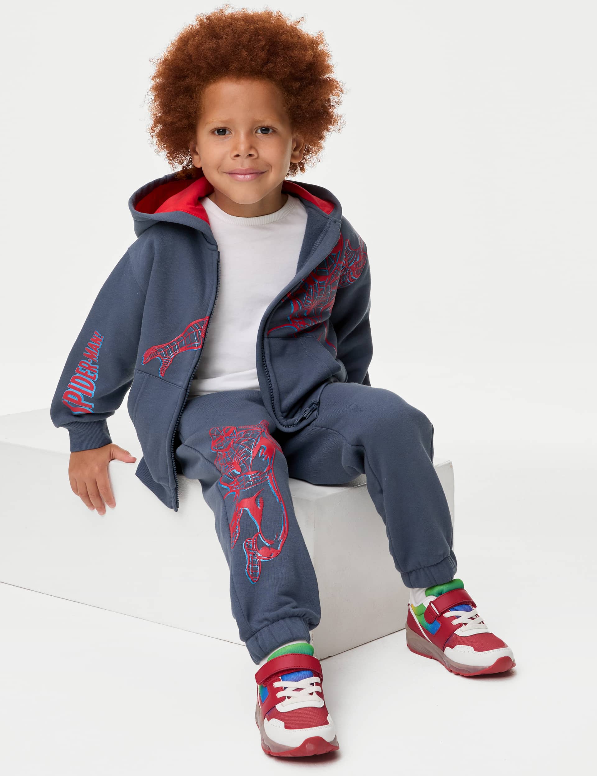 M&S Boys Cotton Rich Spider-Man Joggers (2-8 Yrs) - 4-5 Y - Air Force Blue, Air Force Blue