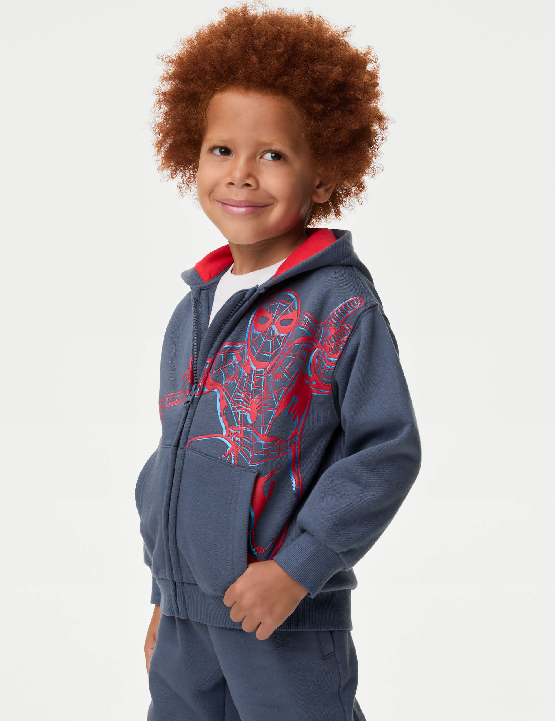 M&S Boys Cotton Rich Spider-Man Zip Hoodie (2-8 Yrs) - 4-5 Y - Air Force Blue, Air Force Blue