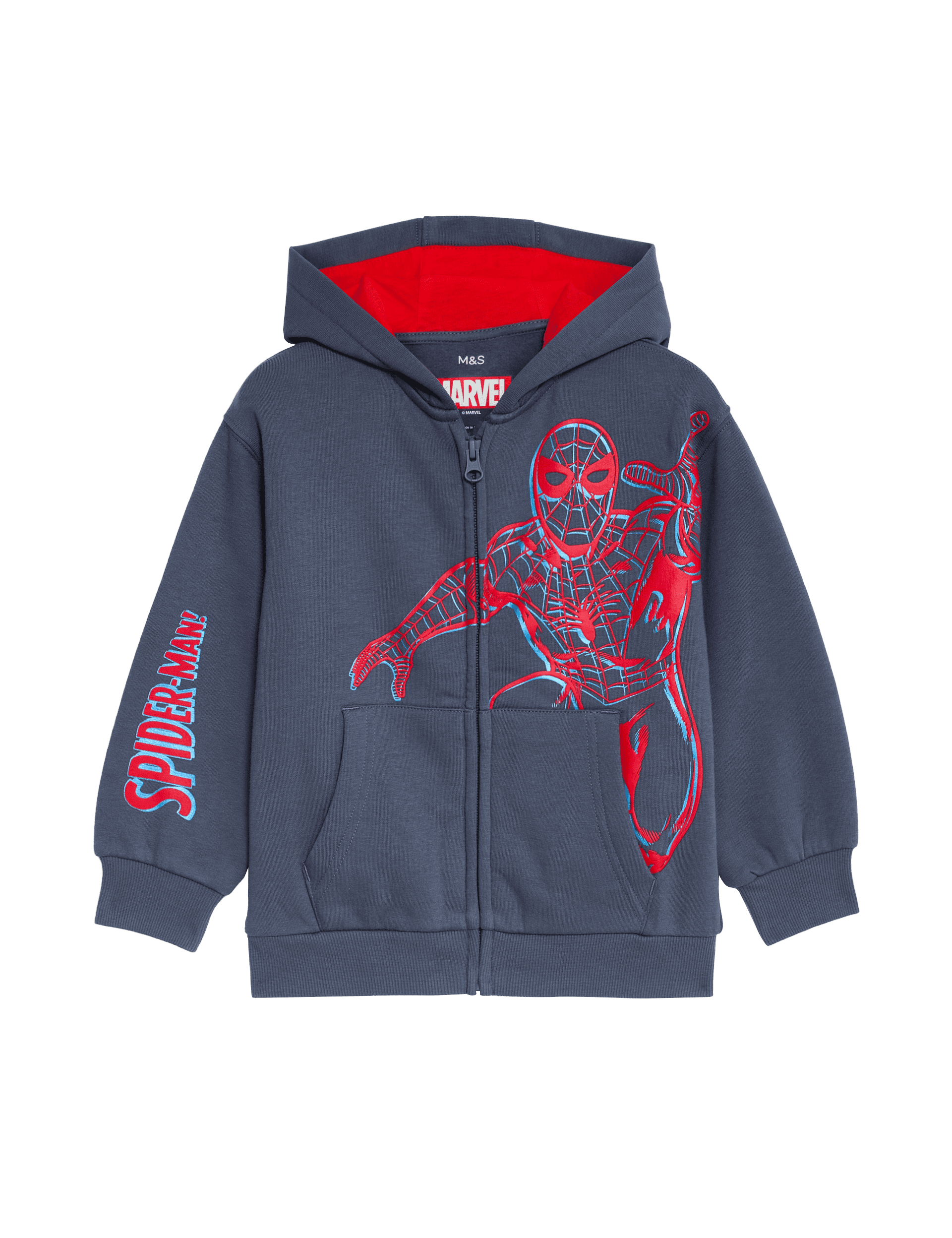 M&S Collection Boys Cotton Rich Spider-Man Zip Hoodie (2-8 Yrs) - 4-5 Y - Air Force Blue, Air Force