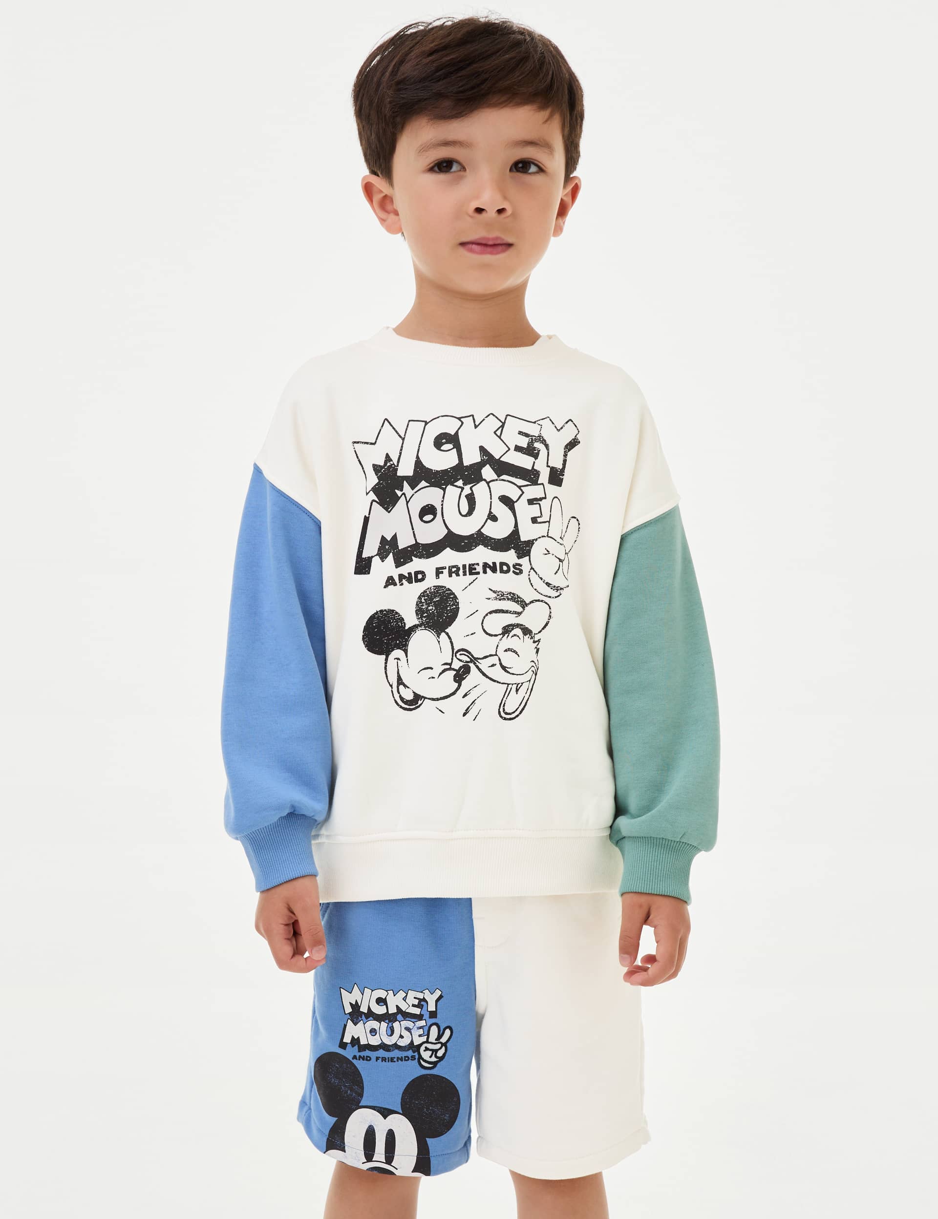 M&S Boys Cotton Rich Mickey Sweatshirt (2-8 Yrs) - 4-5 Y - Cream Mix, Cream Mix