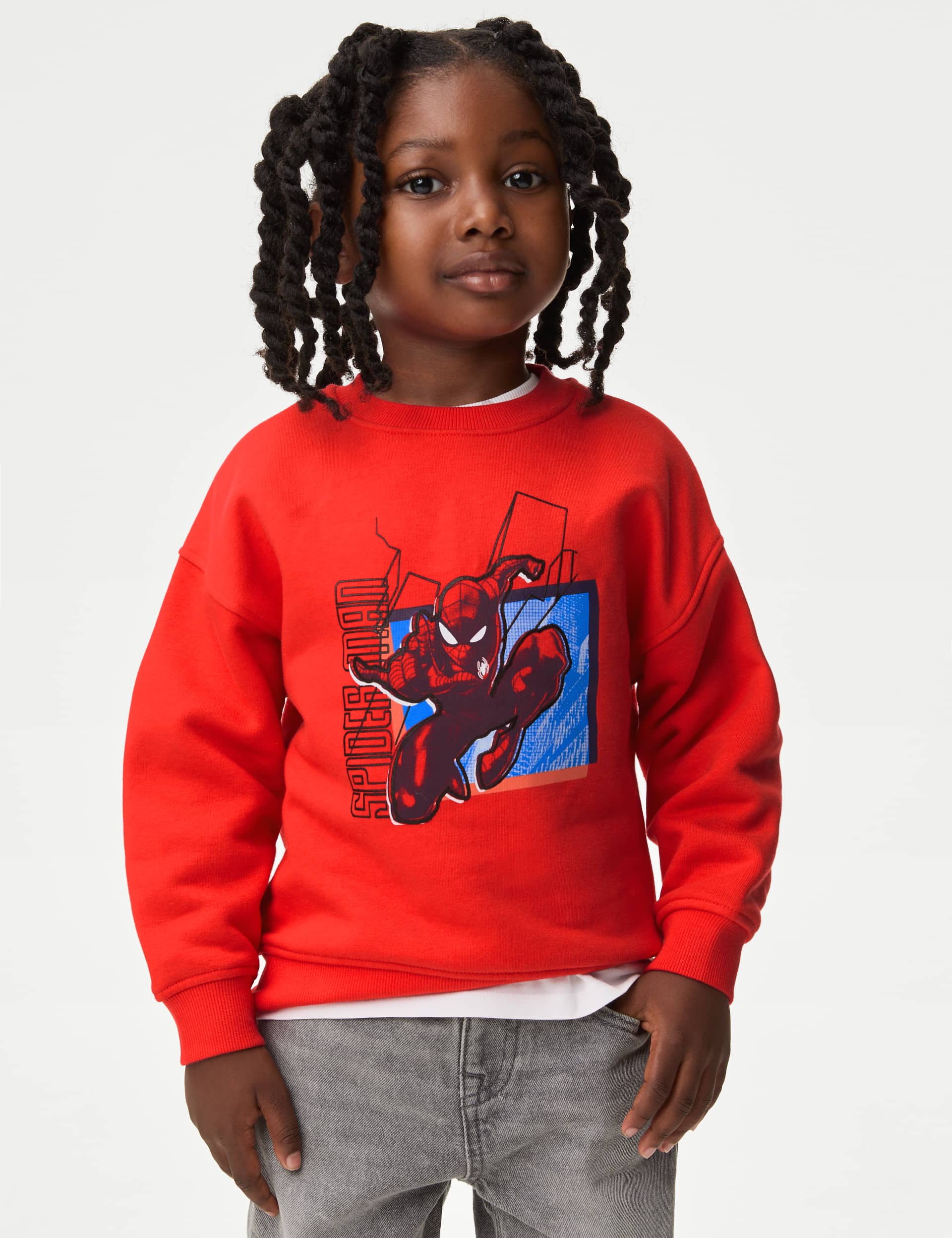 M&S Boys Cotton Rich Spider-Man Graphic Sweatshirt (2-8 Yrs) - 6-7 Y - Red, Red