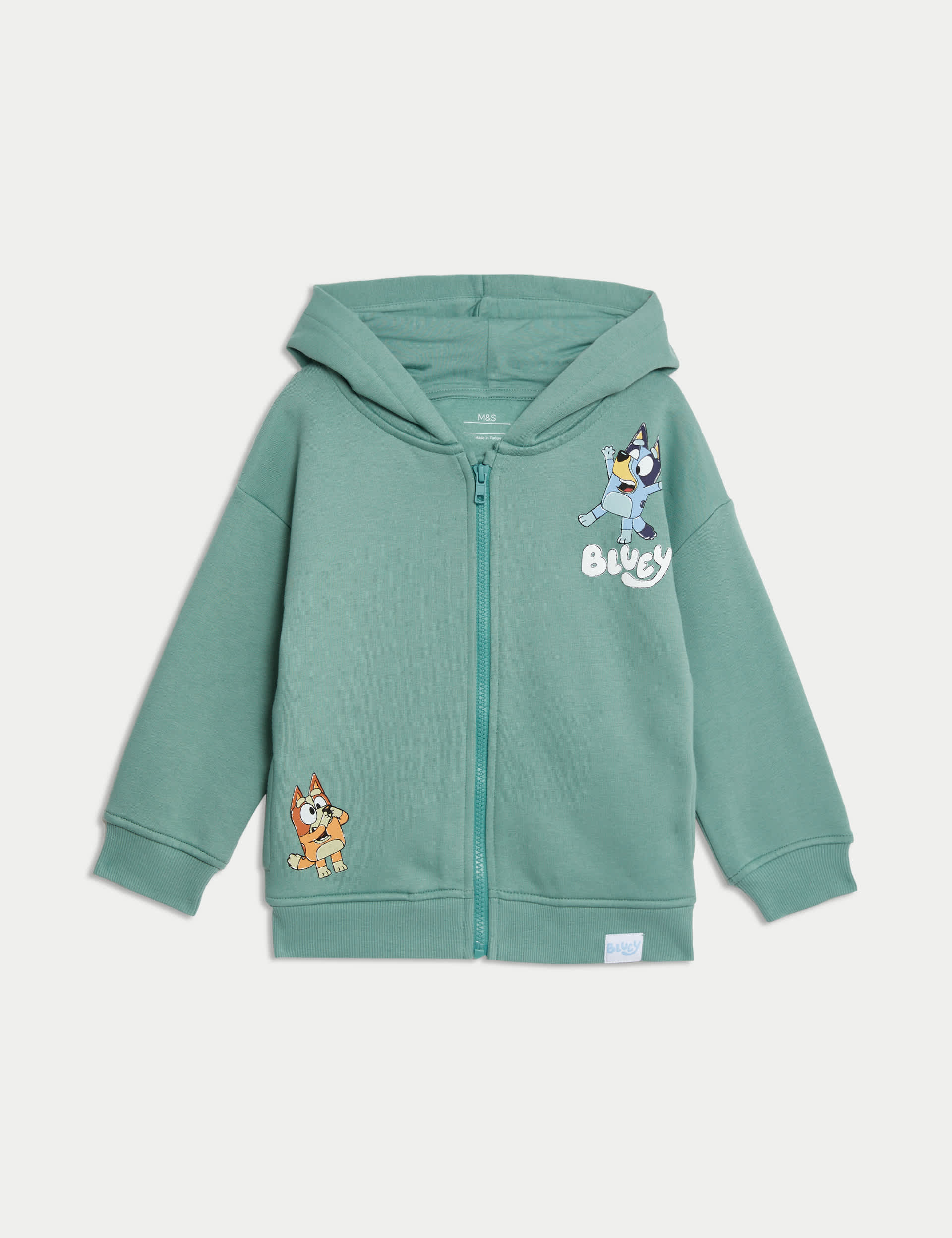 M&S Boys Cotton Rich Bluey Zip Hoodie (2-8 Yrs) - 3-4 Y - Green, Green