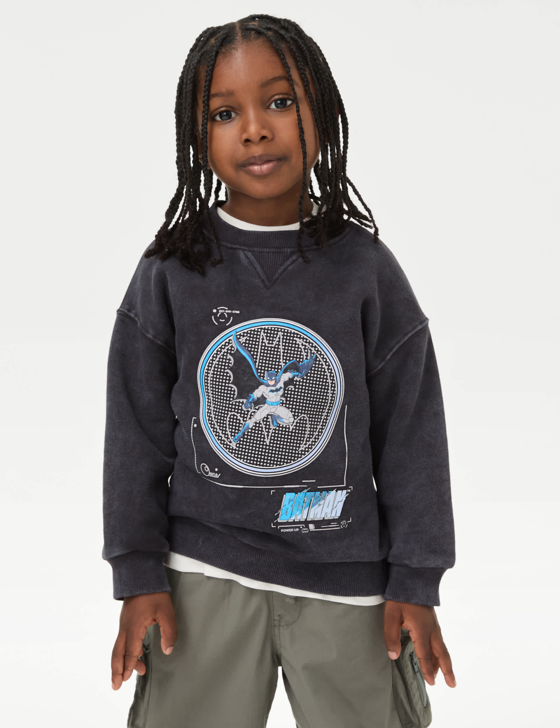 M&S Boys Cotton Rich Batman Sweatshirt (2-8 Yrs) - 5-6 Y - Charcoal Mix, Charcoal Mix