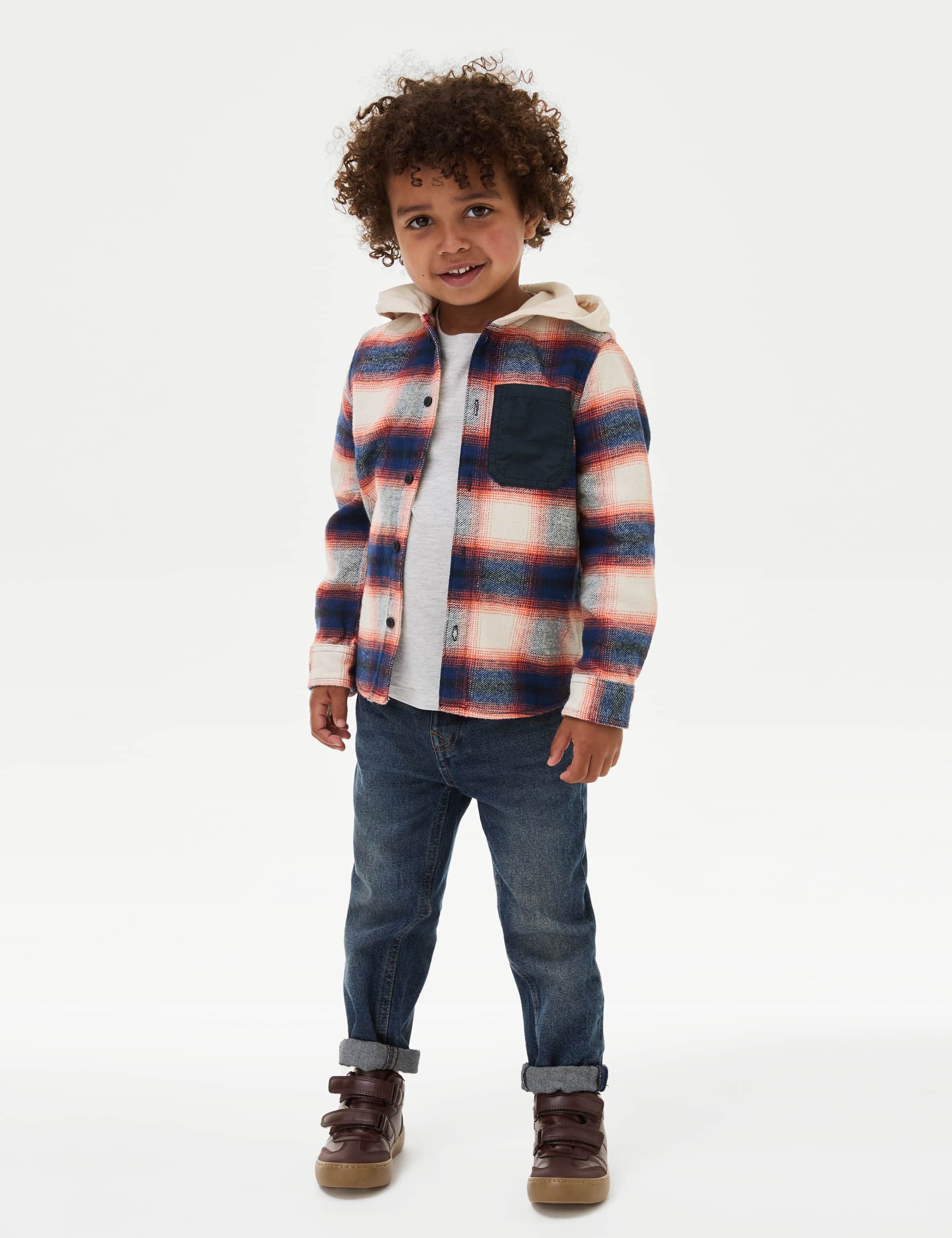M&S Boys Cotton Rich Checked Shirt & T-Shirt Set (2-8 Yrs)