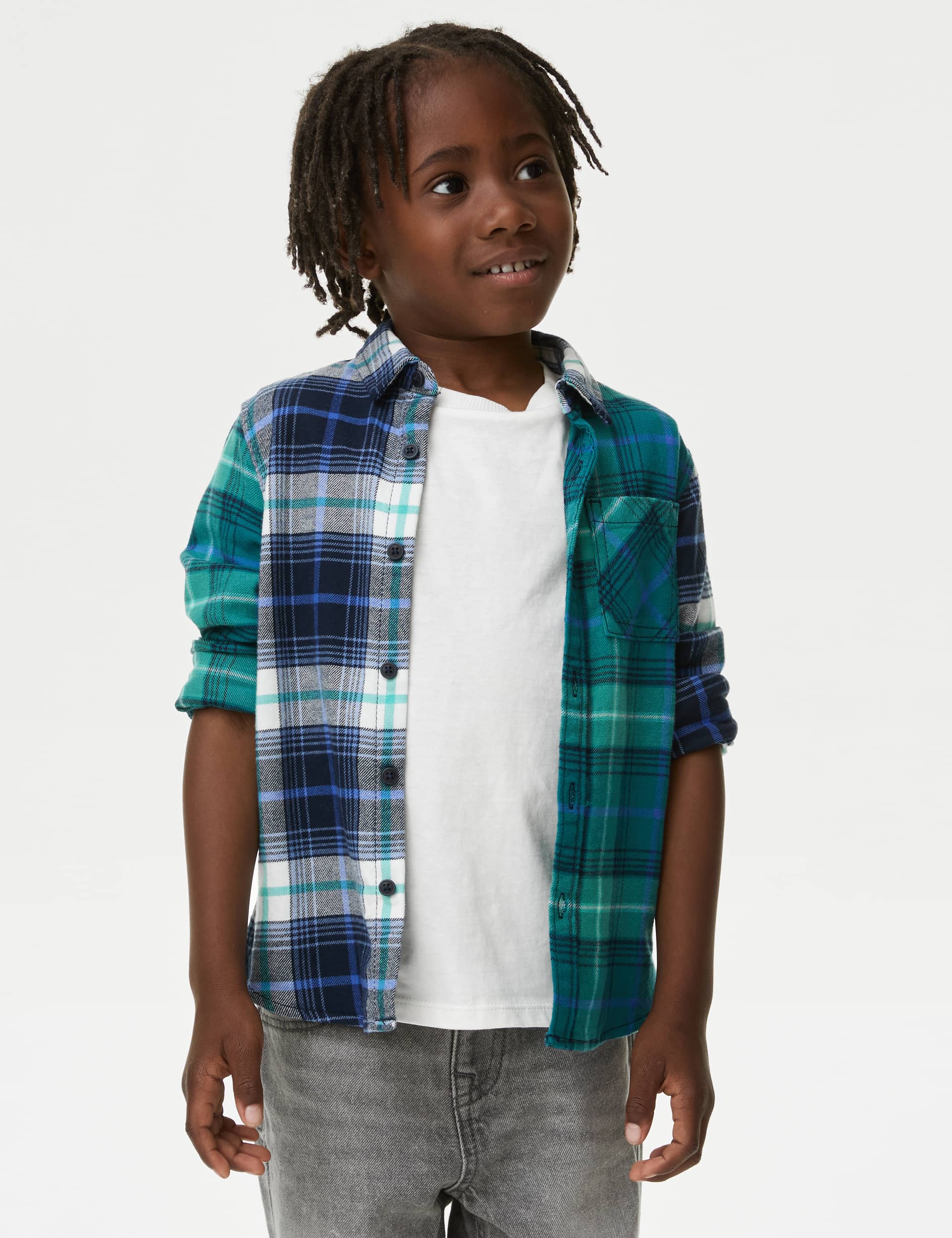 M&S Boys 2pc Pure Cotton Checked Shirt & T-Shirt Set (2-8 Yrs)