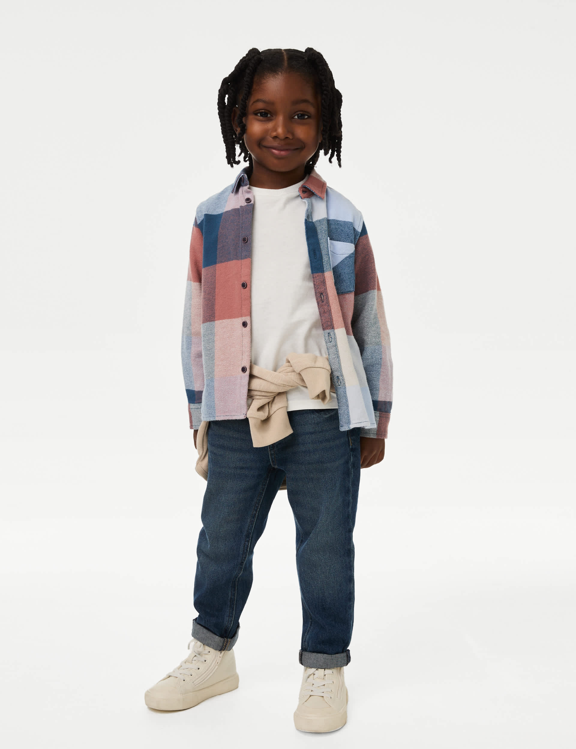 M&S Collection Boys 2pc Cotton Rich Checked Shirt & T-Shirt Set (2-8 Yrs) - 3-4 Y - Multi/Neutral, Multi/Neutral