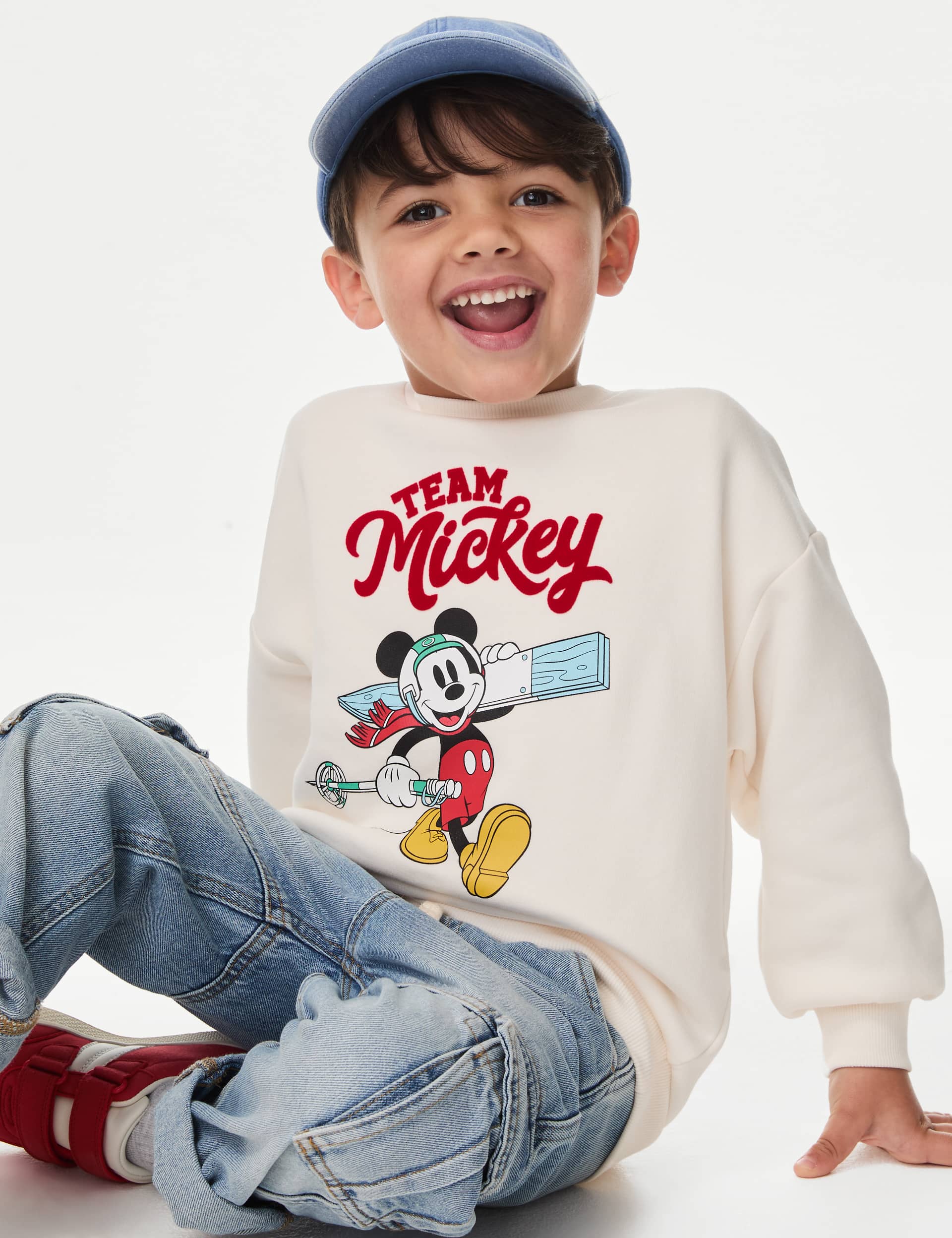 M&S Cotton Rich Mickey Mouse Sweatshirt (2-8 Yrs) - 3-4 Y - Ecru, Ecru