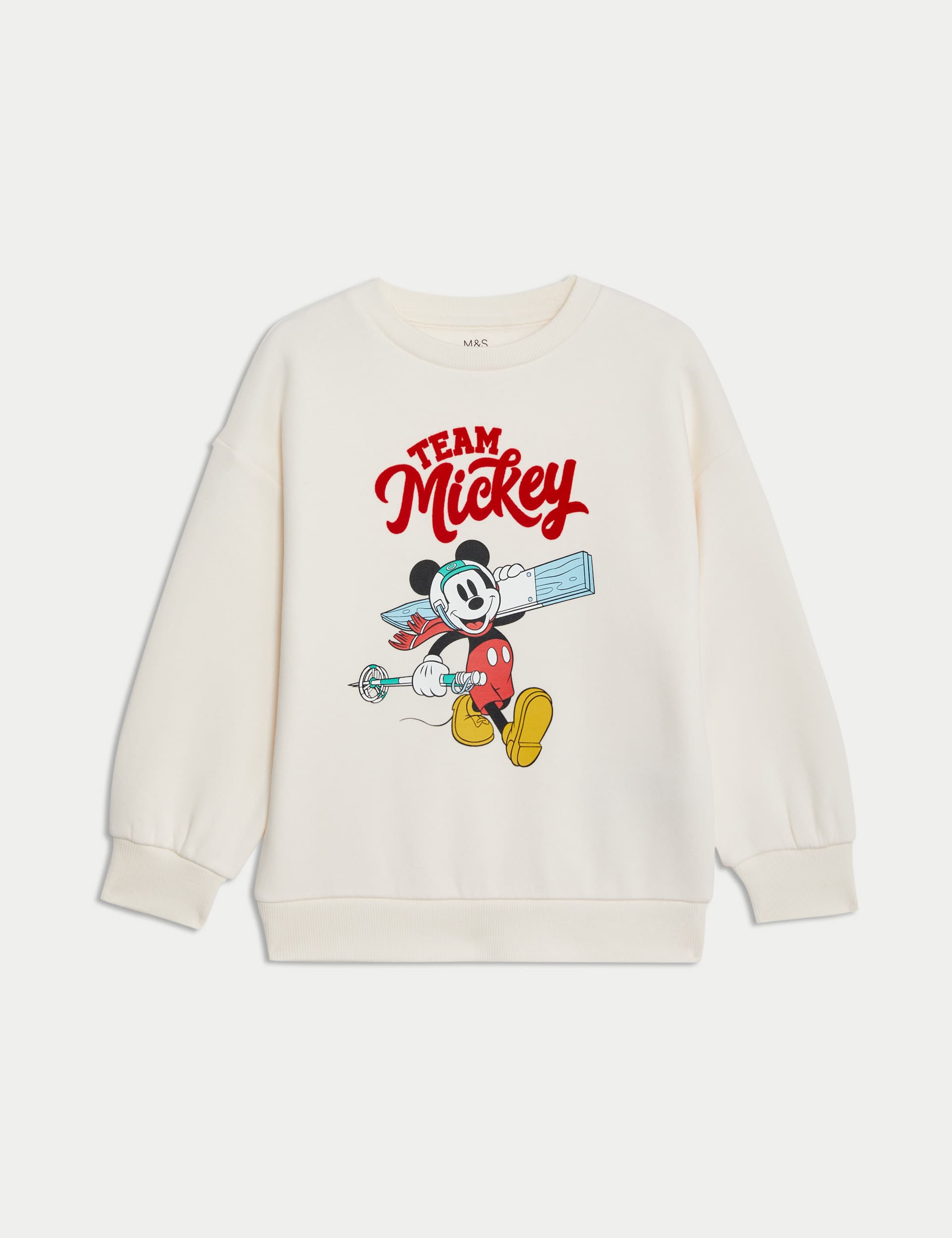 M&S Cotton Rich Mickey Mouse Sweatshirt (2-8 Yrs) - 3-4 Y - Ecru, Ecru