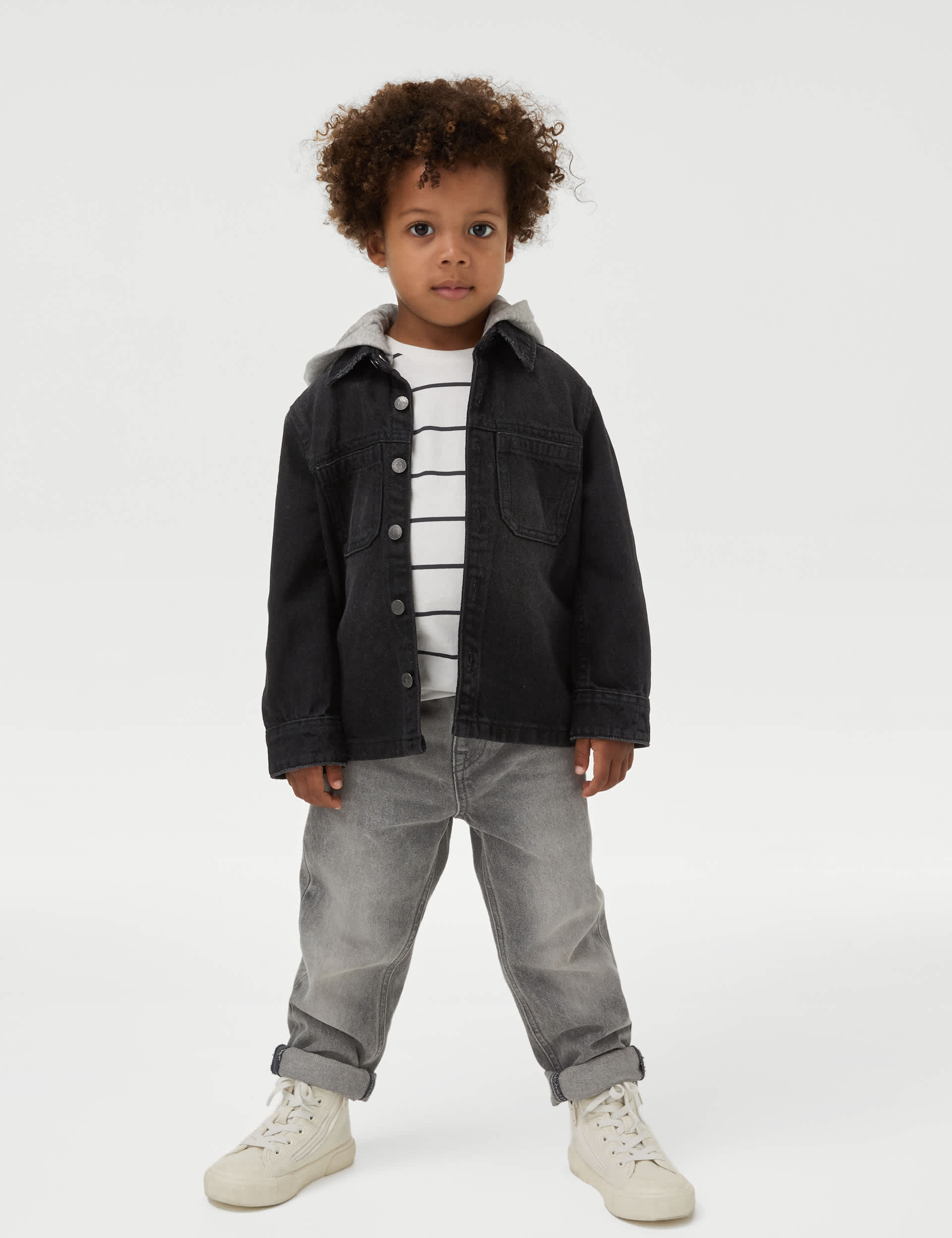 M&S Collection Boys 2pc Cotton Rich Denim Shirt & T-Shirt Set (2-8 Yrs) - 2-3 Y - Black Denim, Black