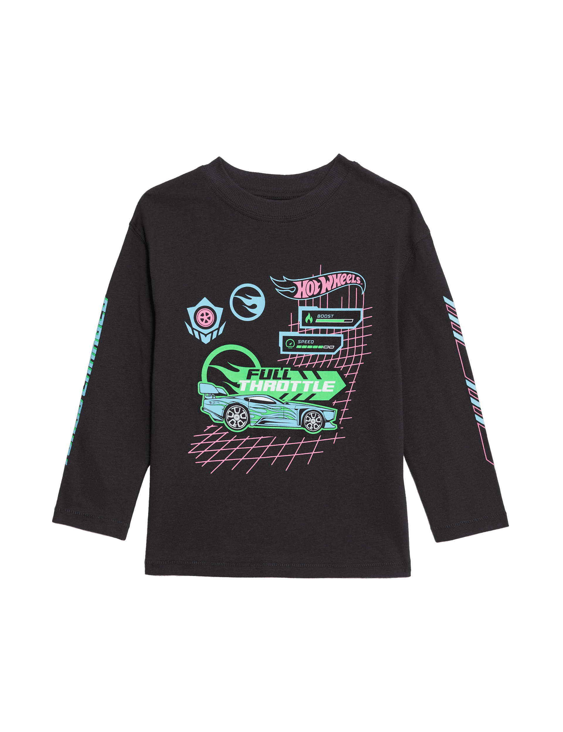 M&S Collection Boys Pure Cotton Hot Wheels Top (2-8 Yrs) - 2-3 Y - Carbon, Carbon