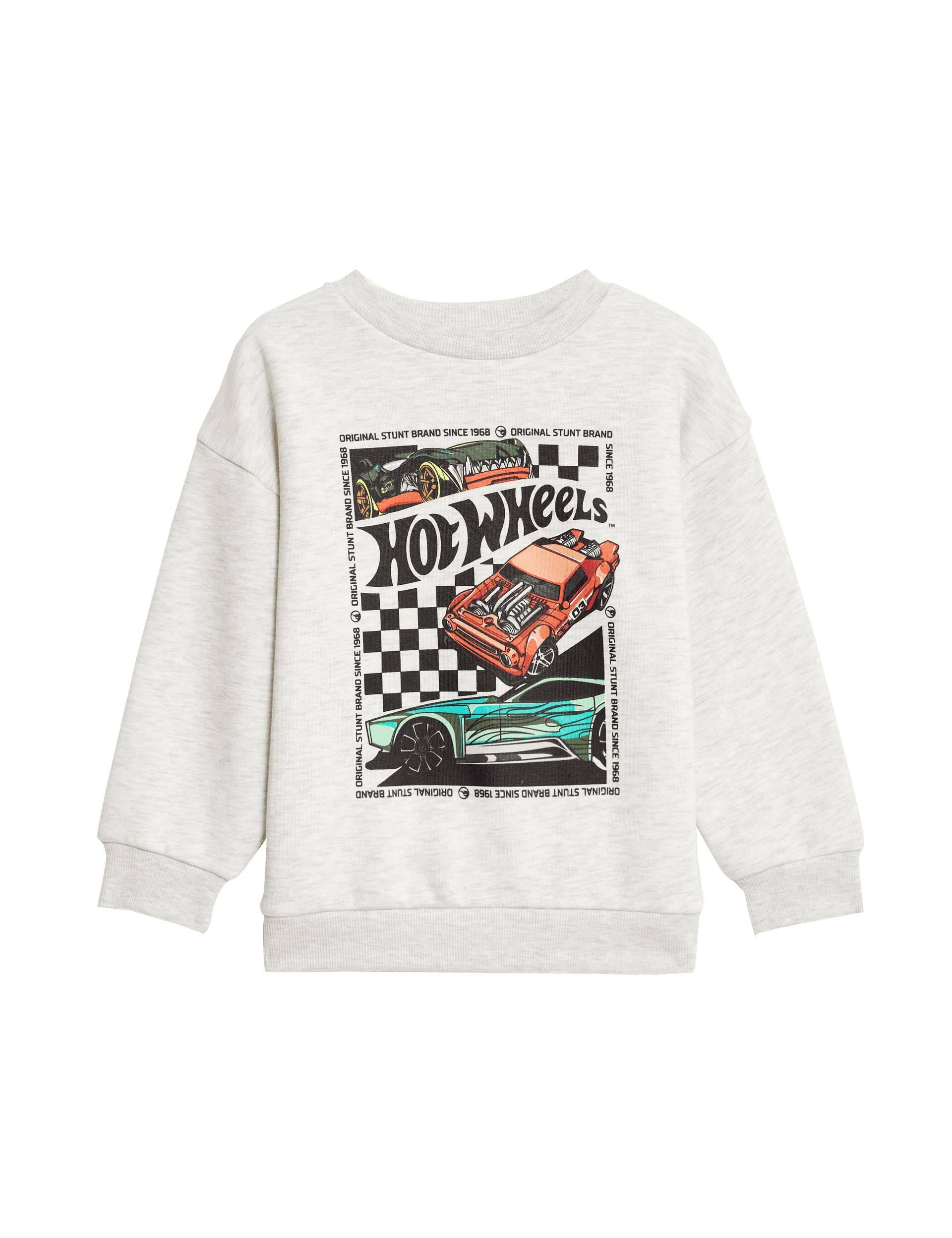 M&S Collection Boys Cotton Rich Hot Wheels Sweatshirt (2-8 Yrs) - 4-5 Y - Light Grey, Light Grey