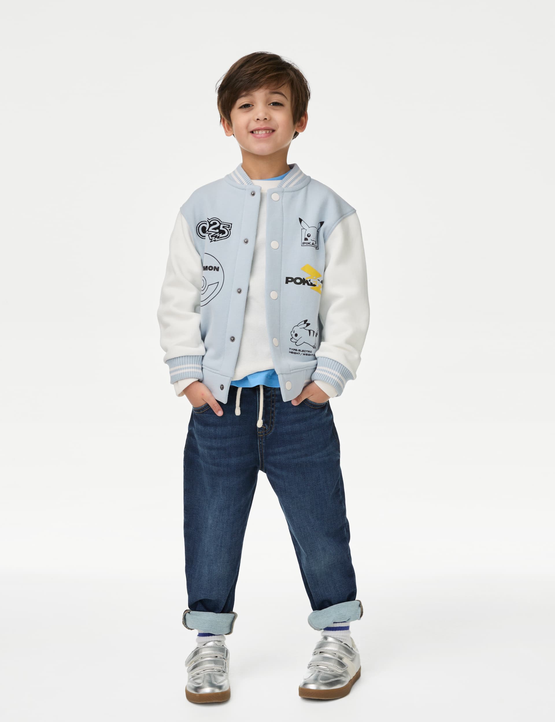 M&S Collection Boys Cotton Rich Pokmon Bomber (2-8 Yrs) - 5-6 Y - Blue Mix, Blue Mix