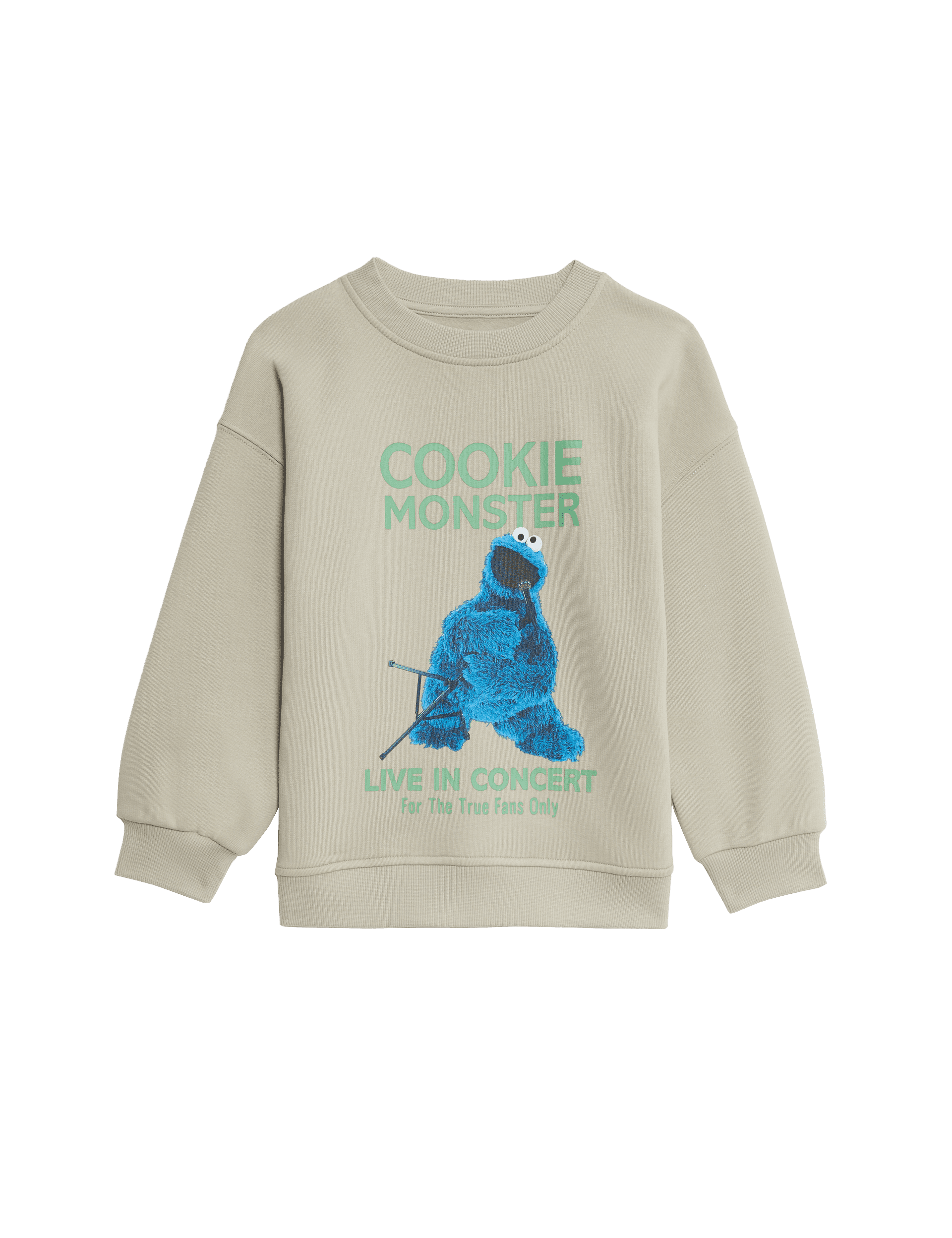 M&S Collection Boys Cotton Rich Cookie Monster Print Sweatshirt (2-8 Yrs) - 3-4 Y - Light Green, Lig