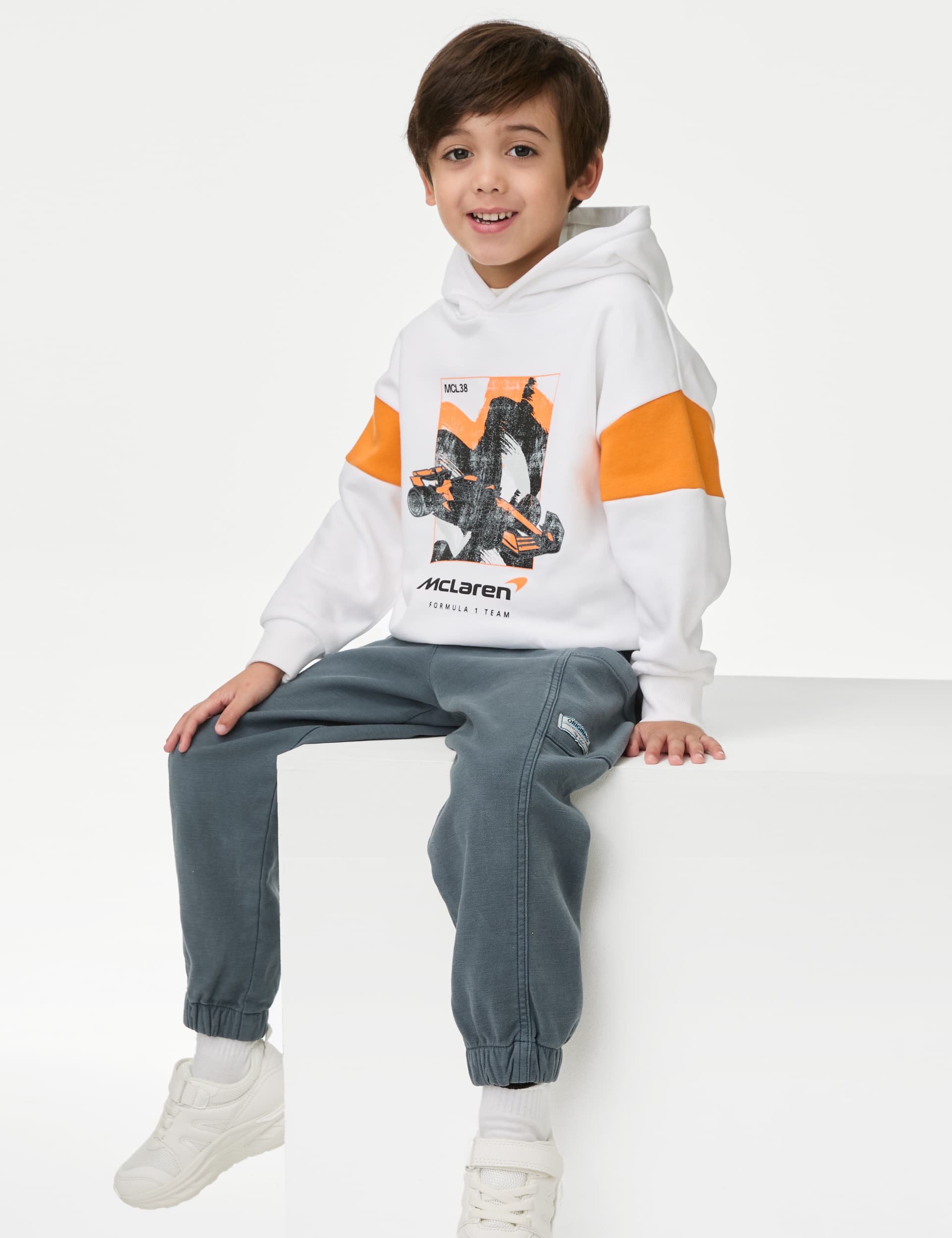 M&S Collection Boys Cotton Rich McLaren Car Hoodie (2-8 Yrs) - 3-4 Y - White, White