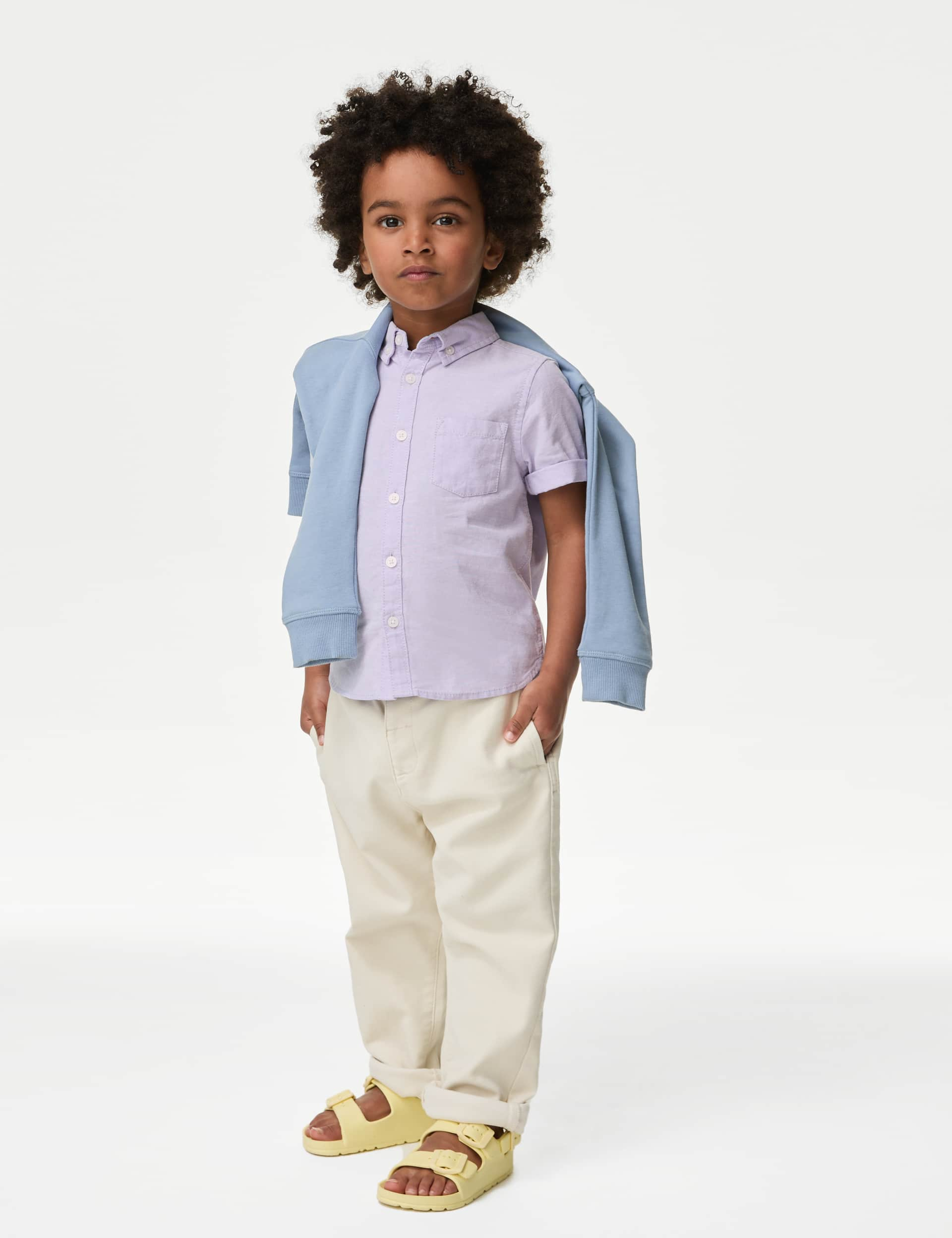 M&S Boys Pure Cotton Oxford Shirt (2-8 Yrs) - 6-7 Y - Lilac, Orange,Lilac